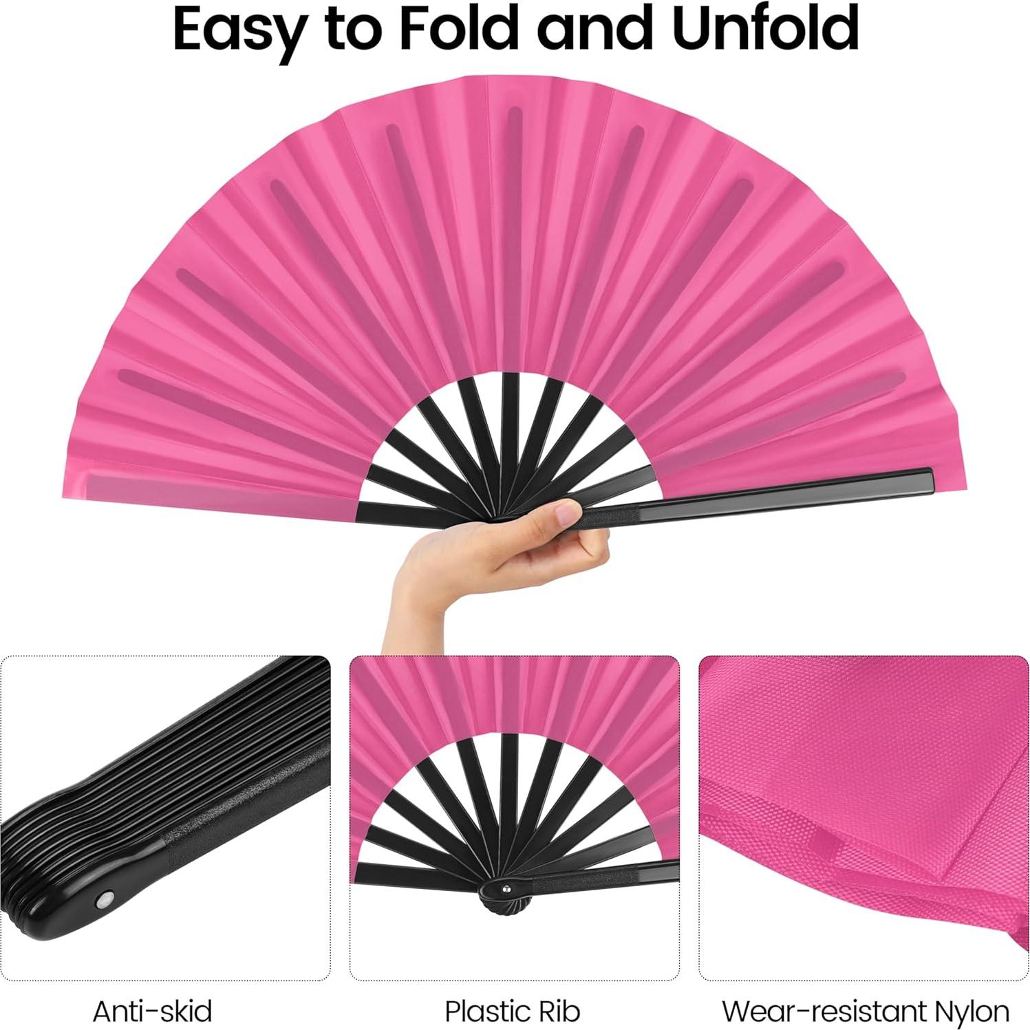 Aodaer 4 Abanicos de Seda Plegables para Tai Chi - Rosa, Negro, Blanco, Azul