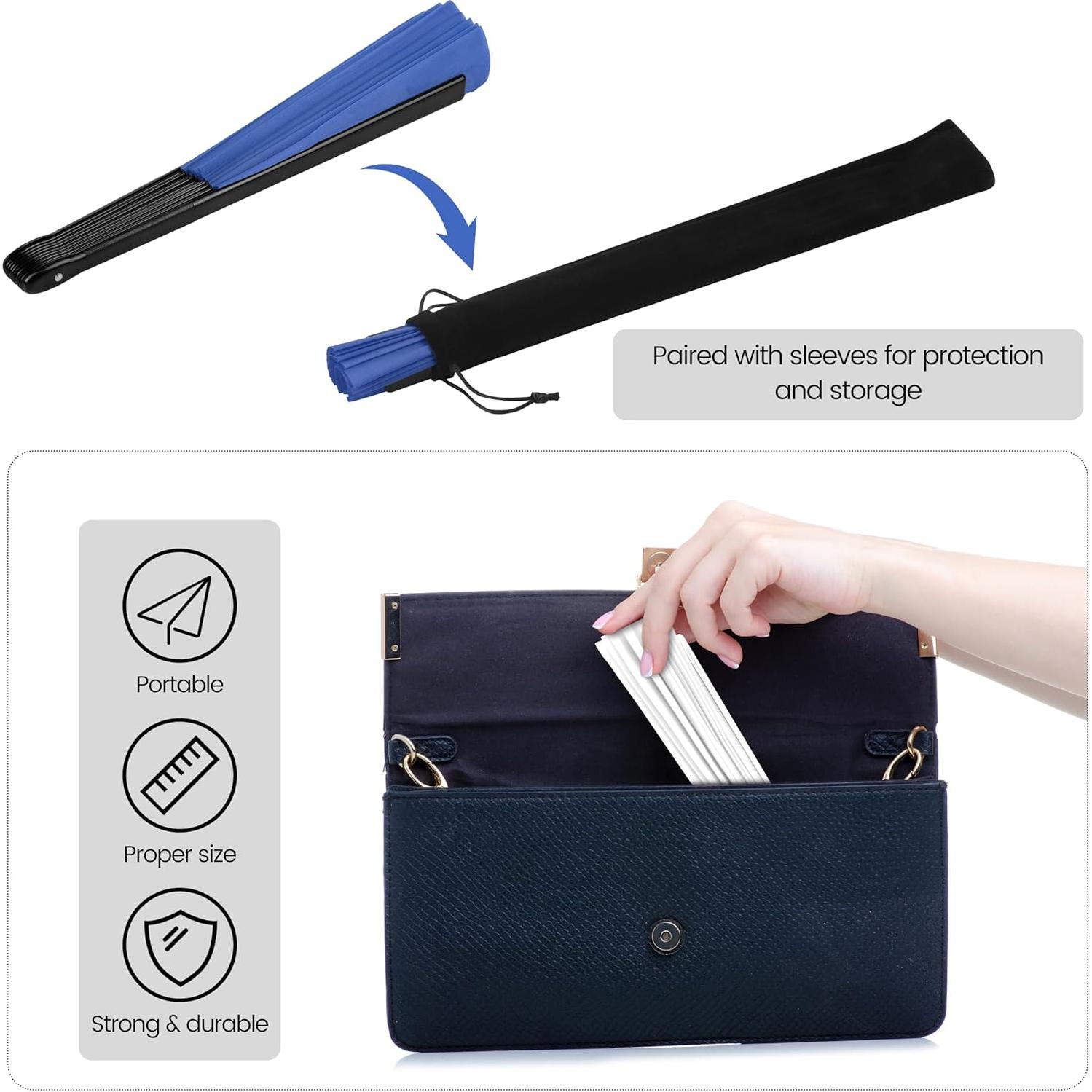 Aodaer 4 Abanicos de Seda Plegables para Tai Chi - Rosa, Negro, Blanco, Azul