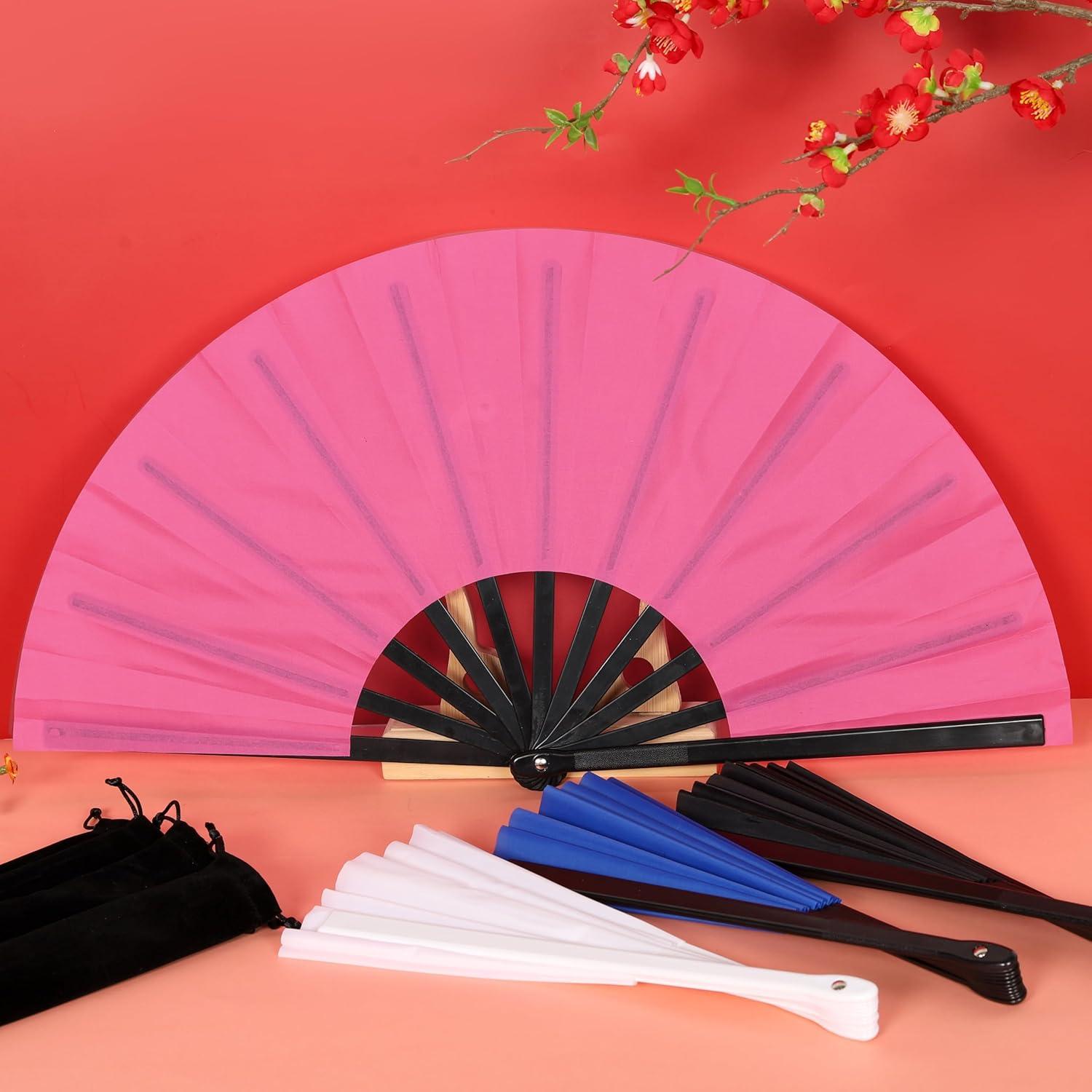 Aodaer 4 Abanicos de Seda Plegables para Tai Chi - Rosa, Negro, Blanco, Azul