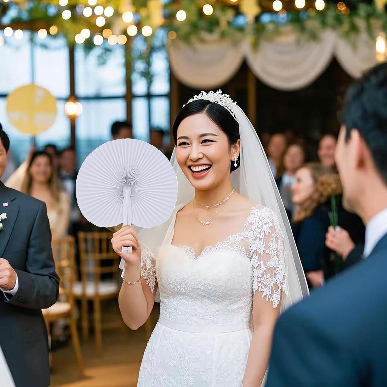 60 Abanicos de Papel Blancos Plegables Bestage para Bodas