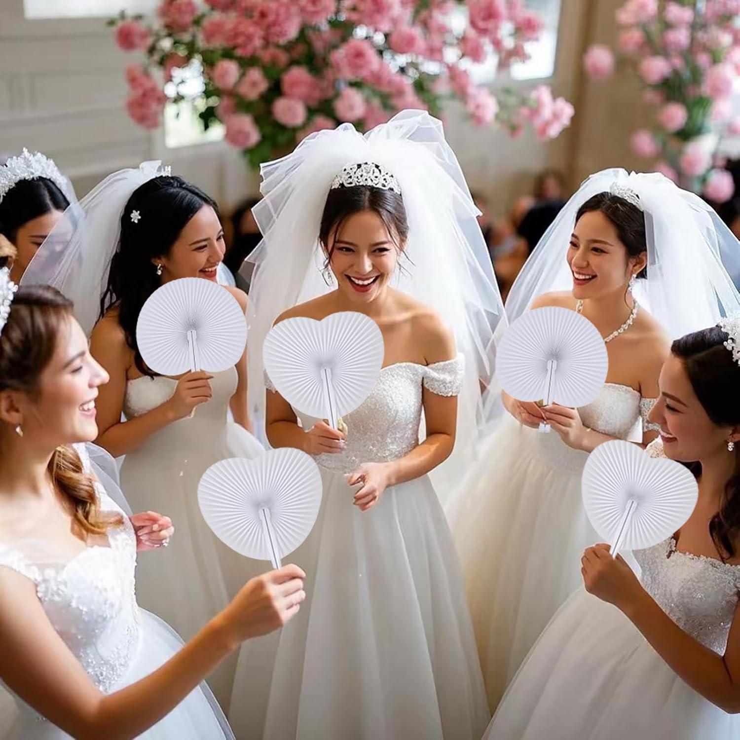 60 Abanicos de Papel Blancos Plegables Bestage para Bodas