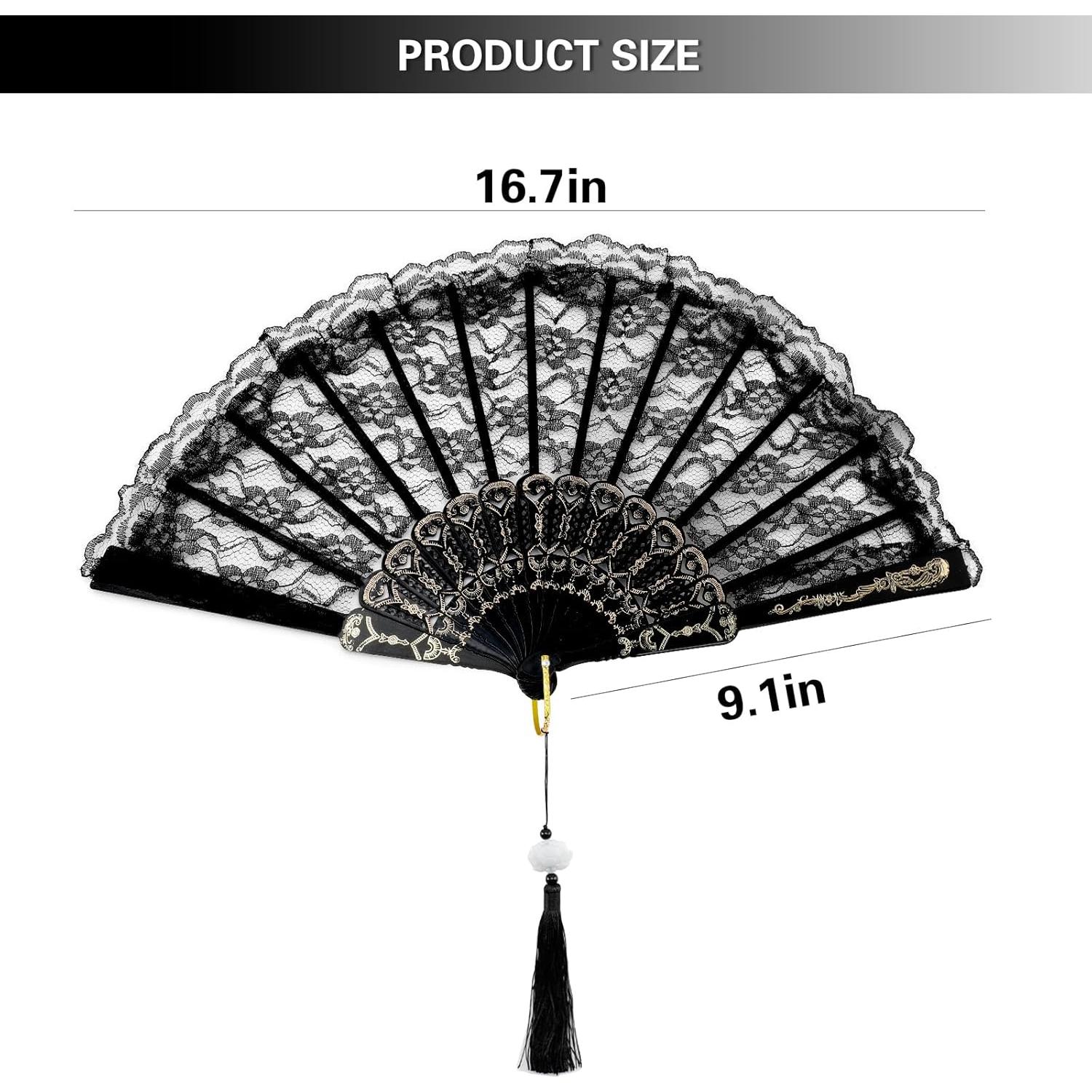 2 Abanicos Plegables de Encaje Zickupy con Borla - Negro y Blanco