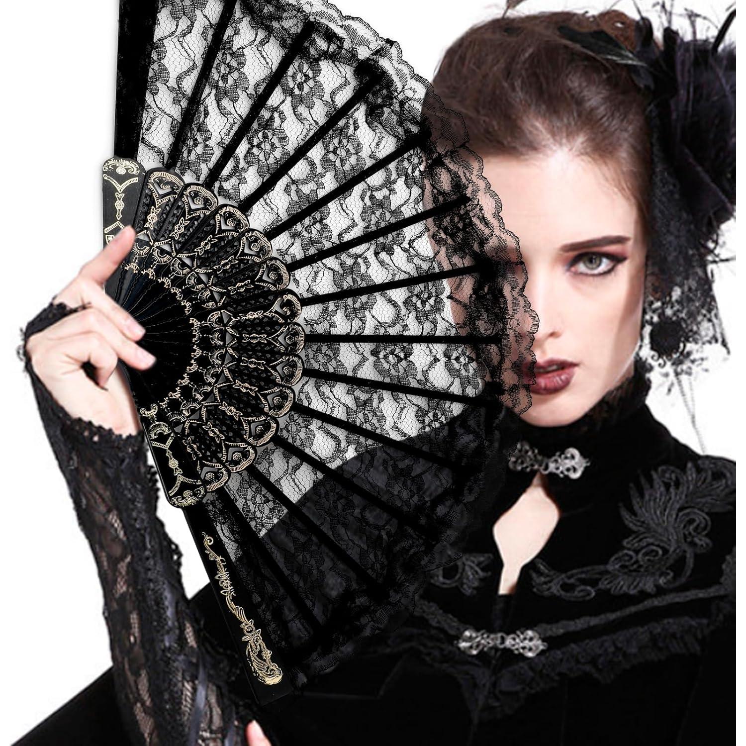 2 Abanicos Plegables de Encaje Zickupy con Borla - Negro y Blanco