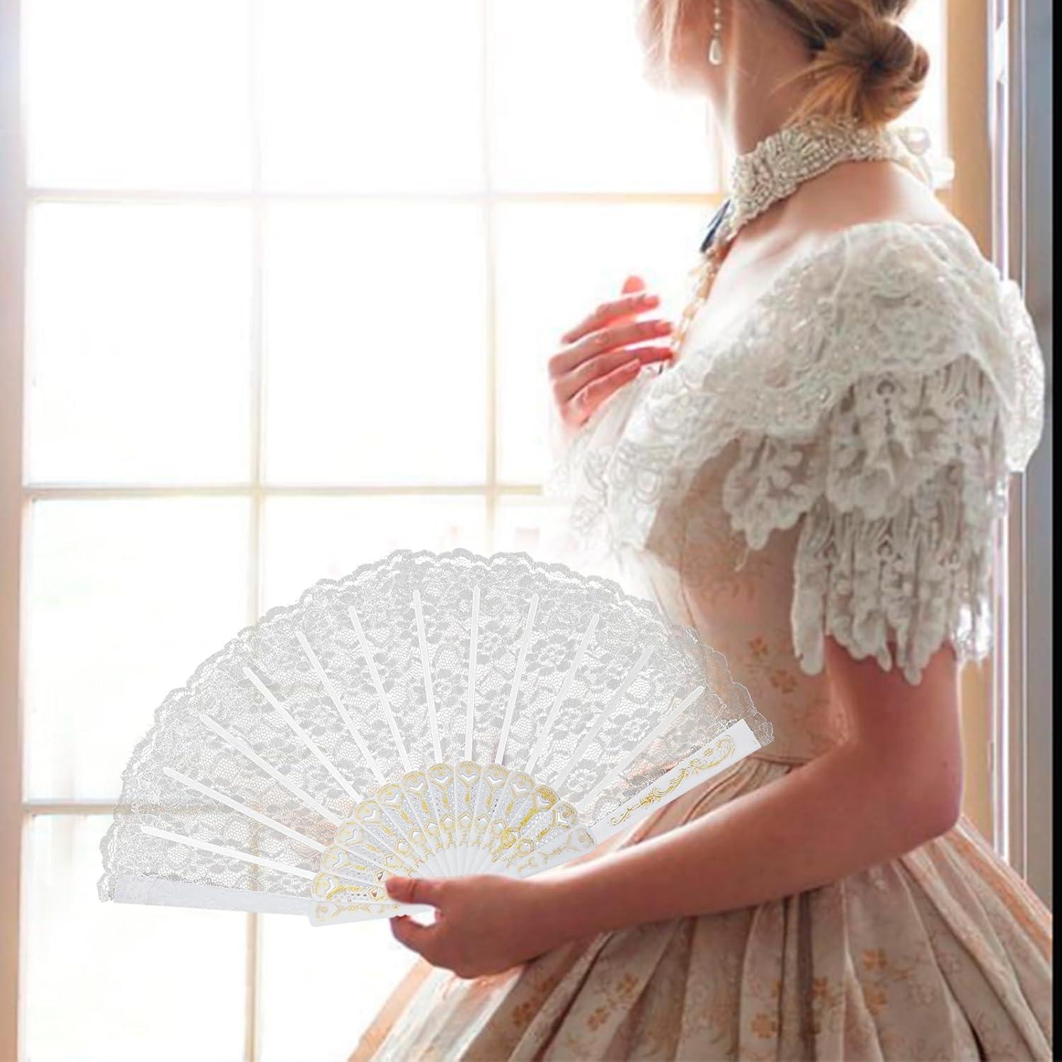 2 Abanicos Plegables de Encaje Zickupy con Borla - Negro y Blanco