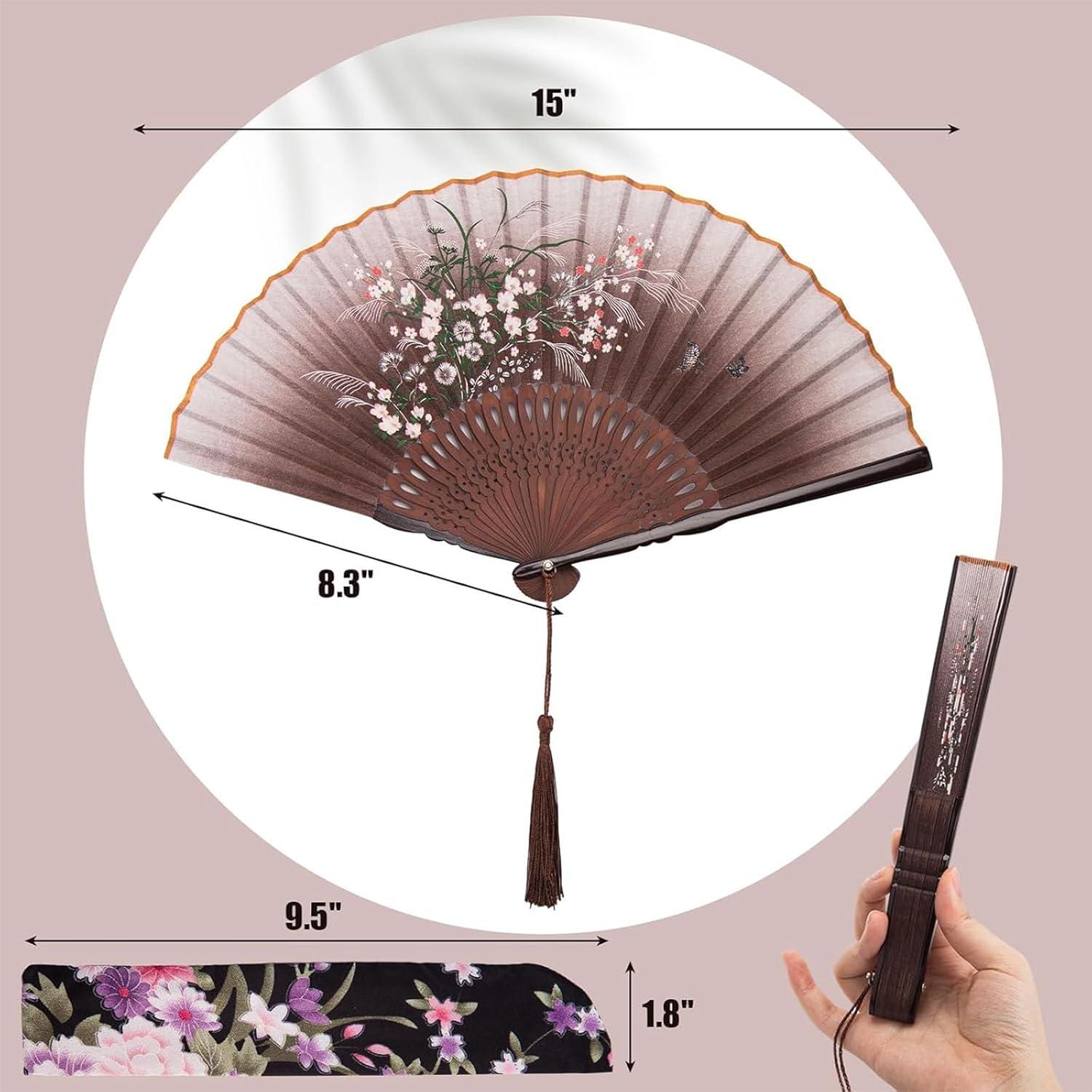 Abanico Plegable de Lino Marrón JOHOUSE 21 cm con Funda