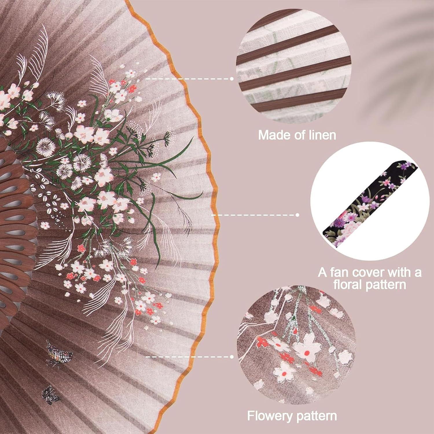 Abanico Plegable de Lino Marrón JOHOUSE 21 cm con Funda