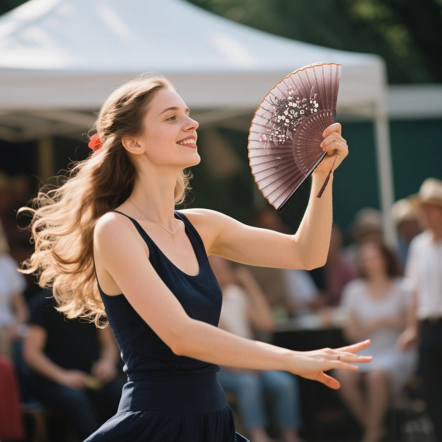 Abanico Plegable de Lino Marrón JOHOUSE 21 cm con Funda