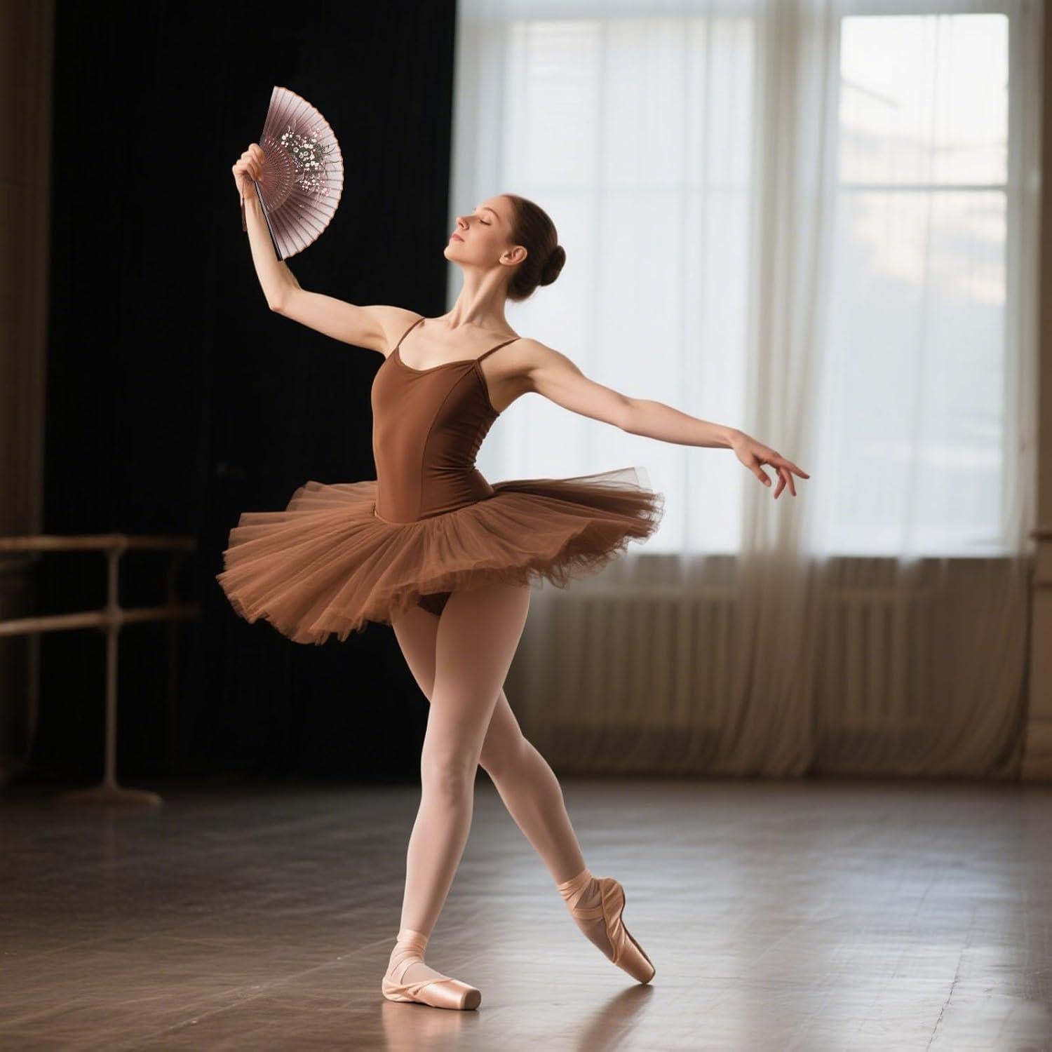 Abanico Plegable de Lino Marrón JOHOUSE 21 cm con Funda