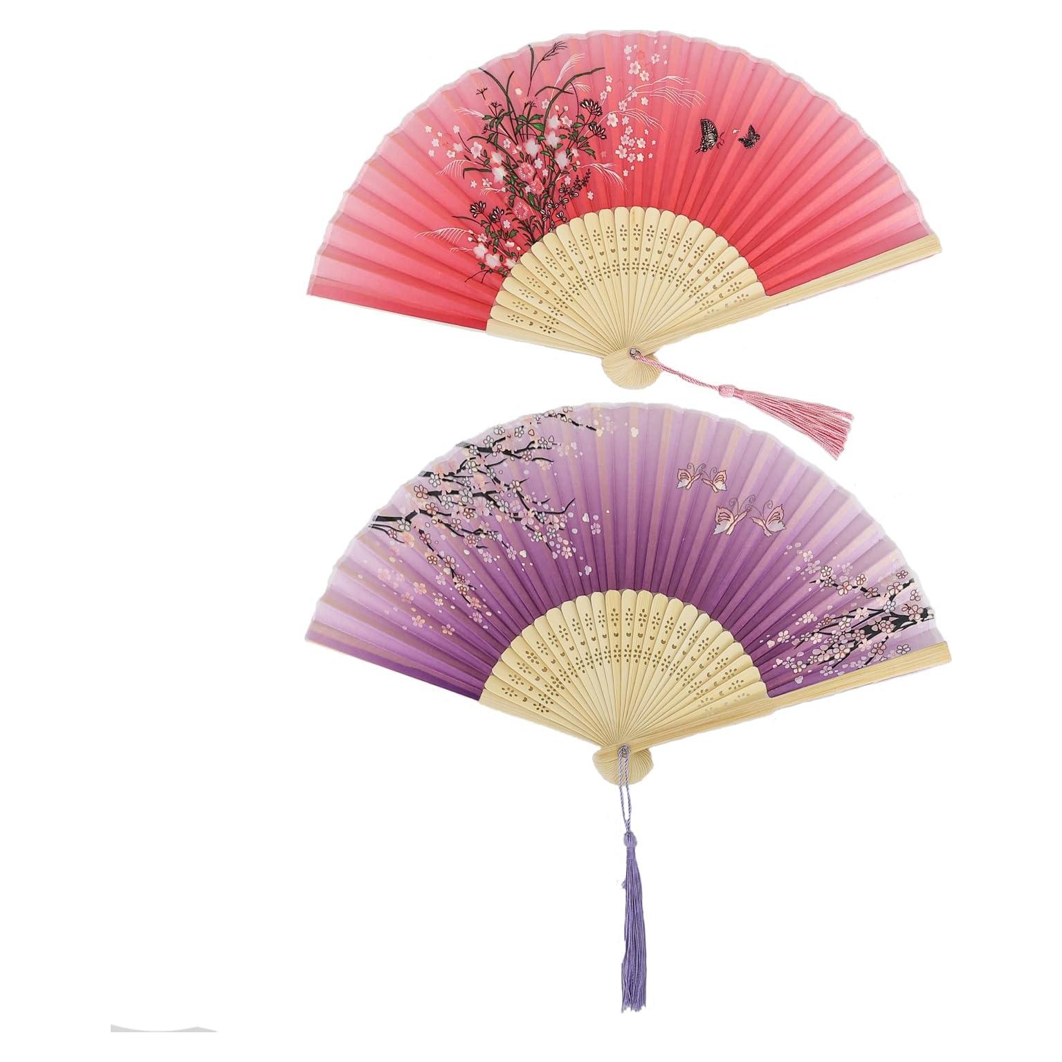 Abanicos Plegables de Seda 2 Piezas Bestage - Floral Chino