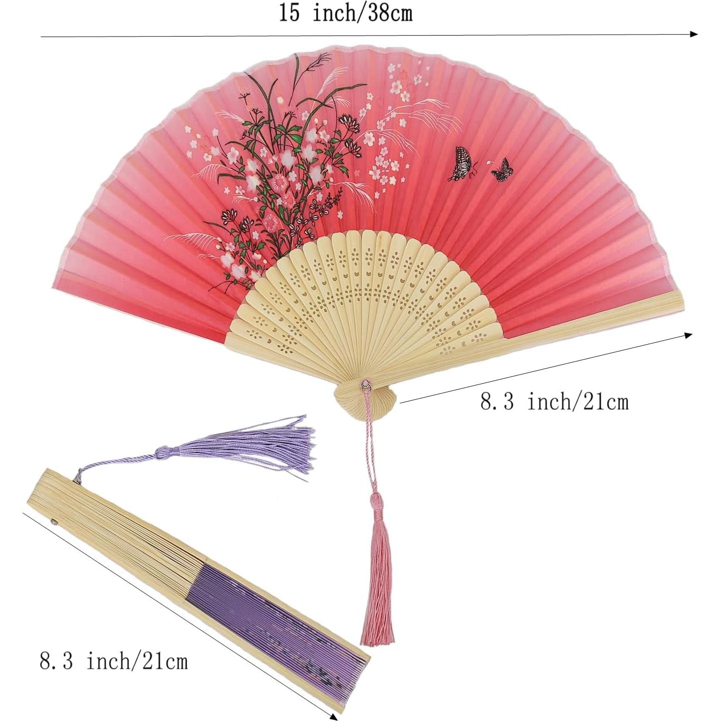 Abanicos Plegables de Seda 2 Piezas Bestage - Floral Chino