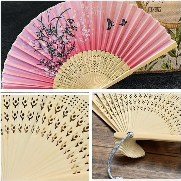 Abanicos Plegables de Seda 2 Piezas Bestage - Floral Chino