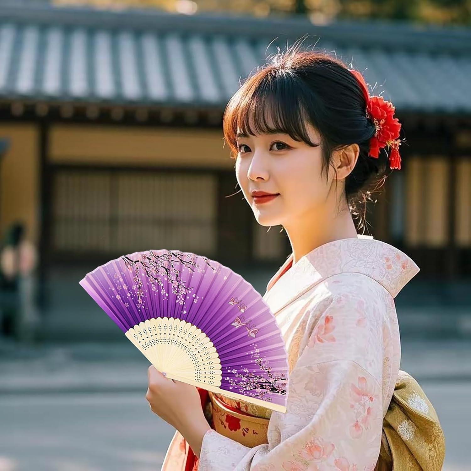 Abanicos Plegables de Seda 2 Piezas Bestage - Floral Chino