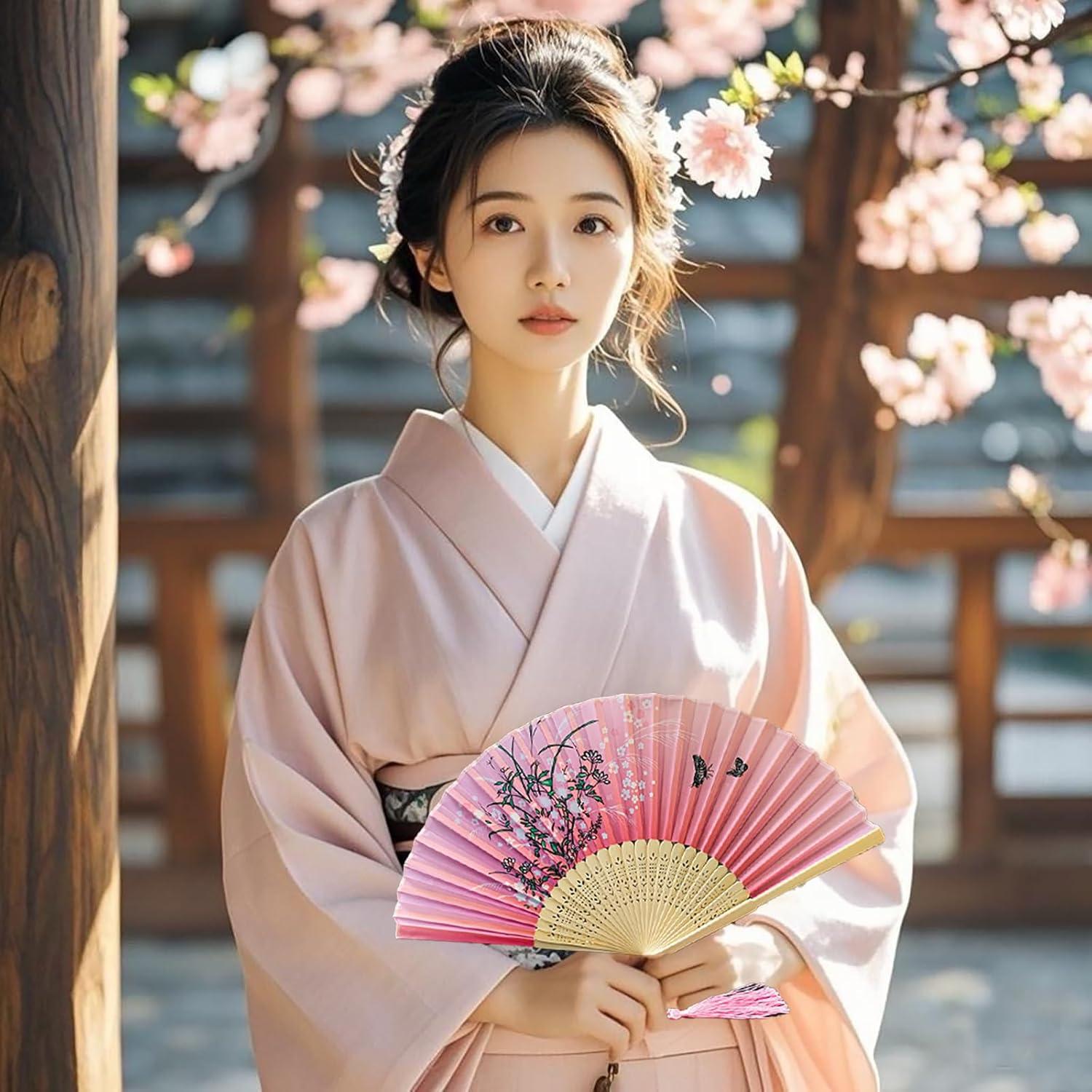 Abanicos Plegables de Seda 2 Piezas Bestage - Floral Chino