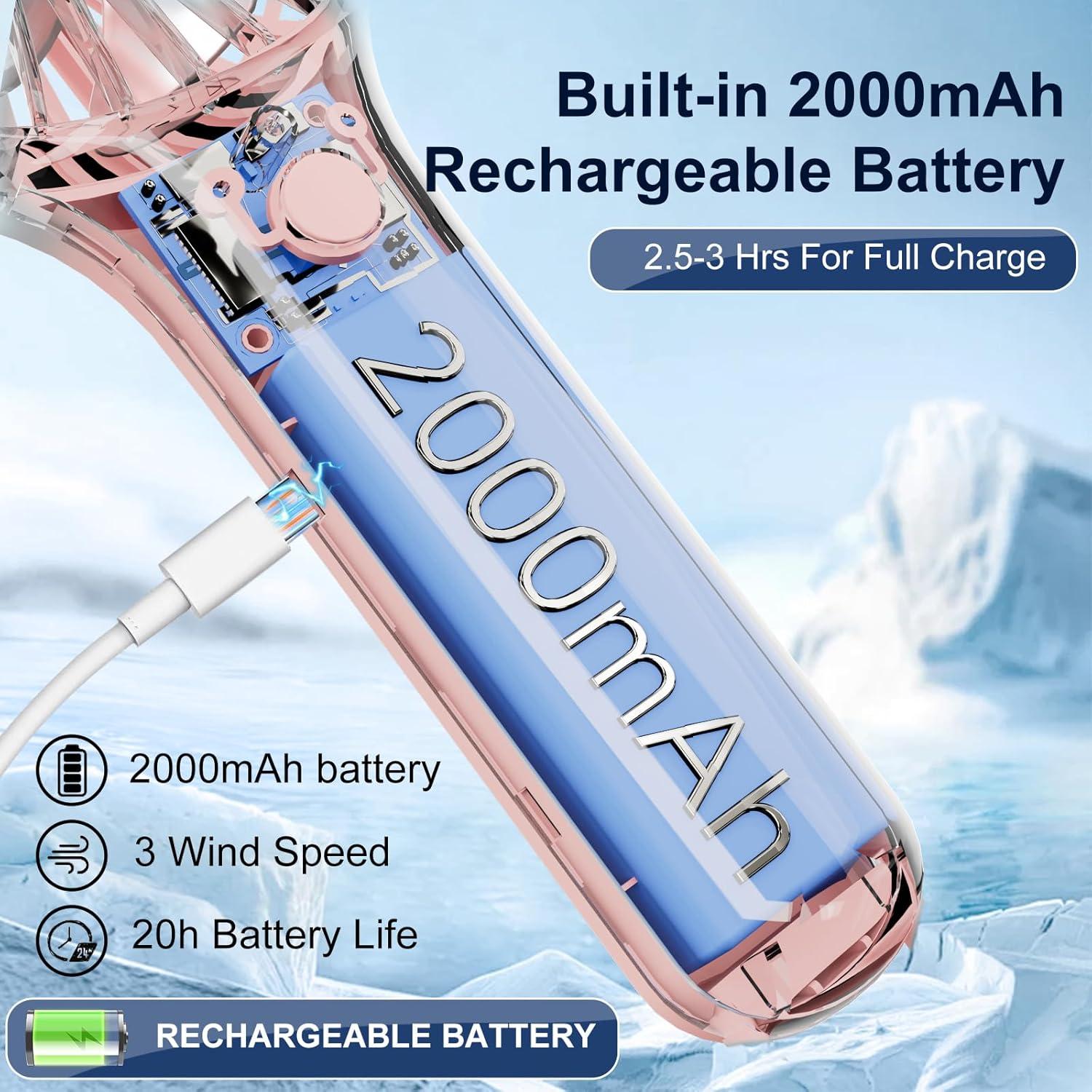 Ventilador de Mano QQT 2024 Portátil Recargable 3 Velocidades Rosa