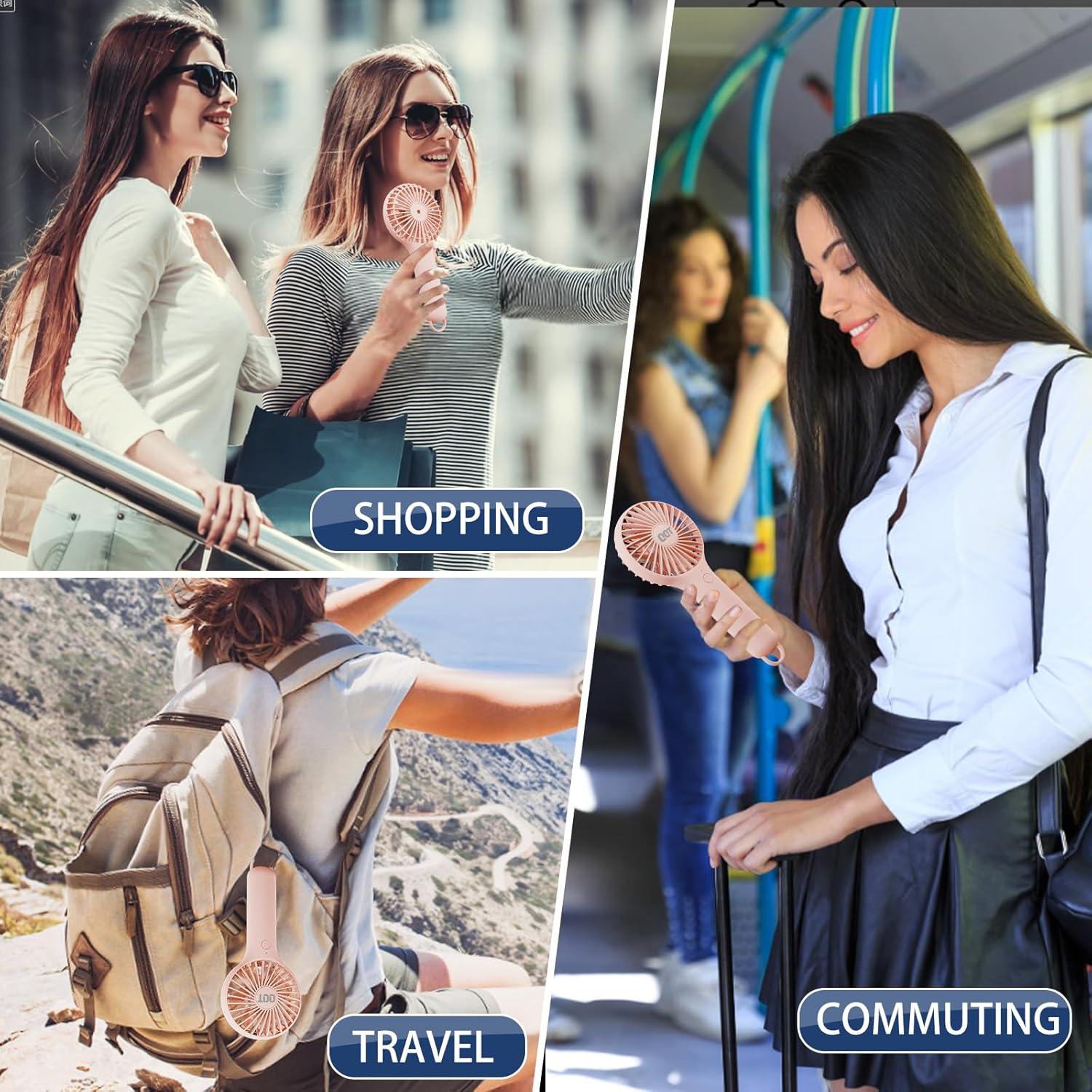 Ventilador de Mano QQT 2024 Portátil Recargable 3 Velocidades Rosa