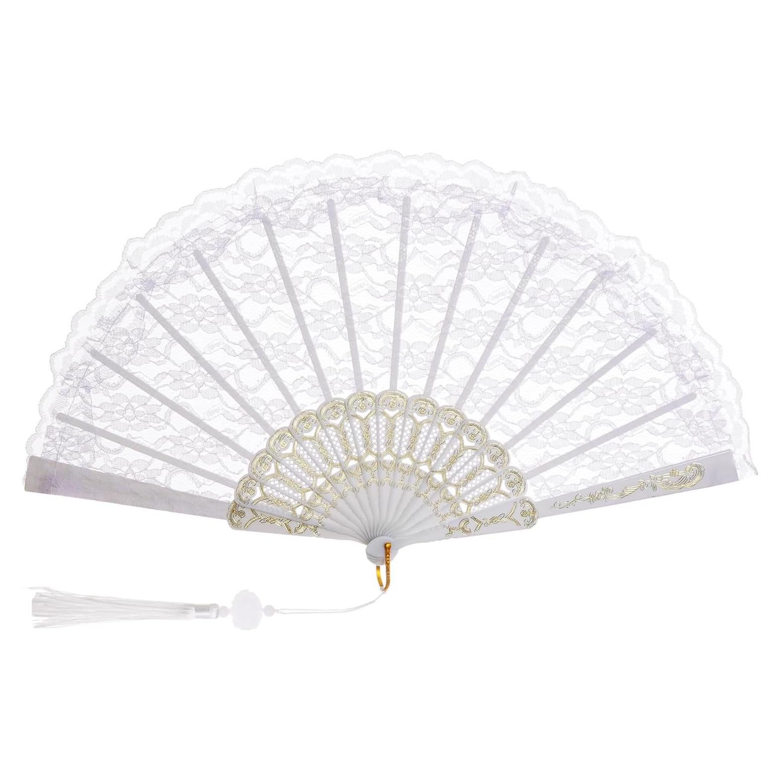 Abanico de Mano Plegable Jmkcoz Blanco Floral 42 cm