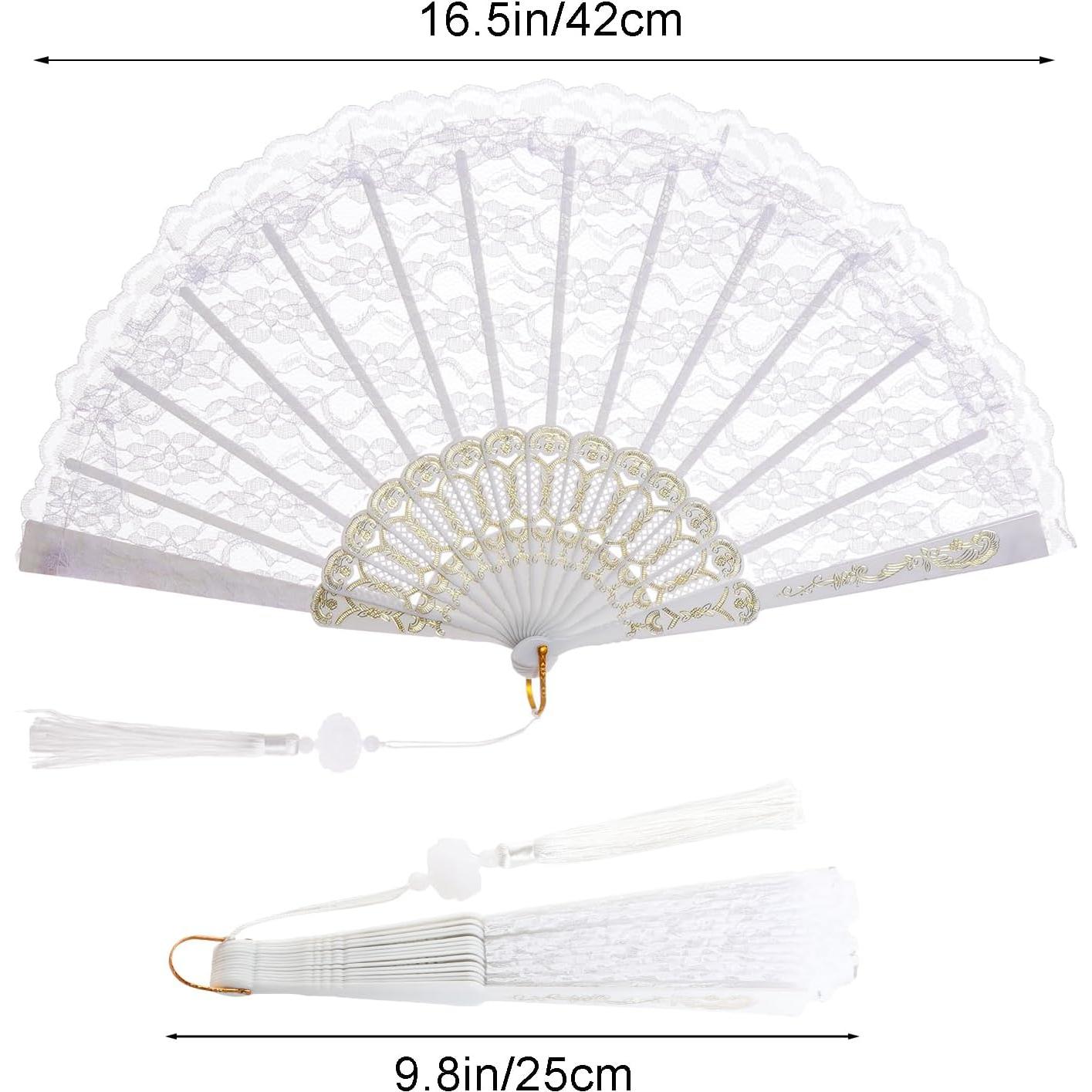 Abanico de Mano Plegable Jmkcoz Blanco Floral 42 cm