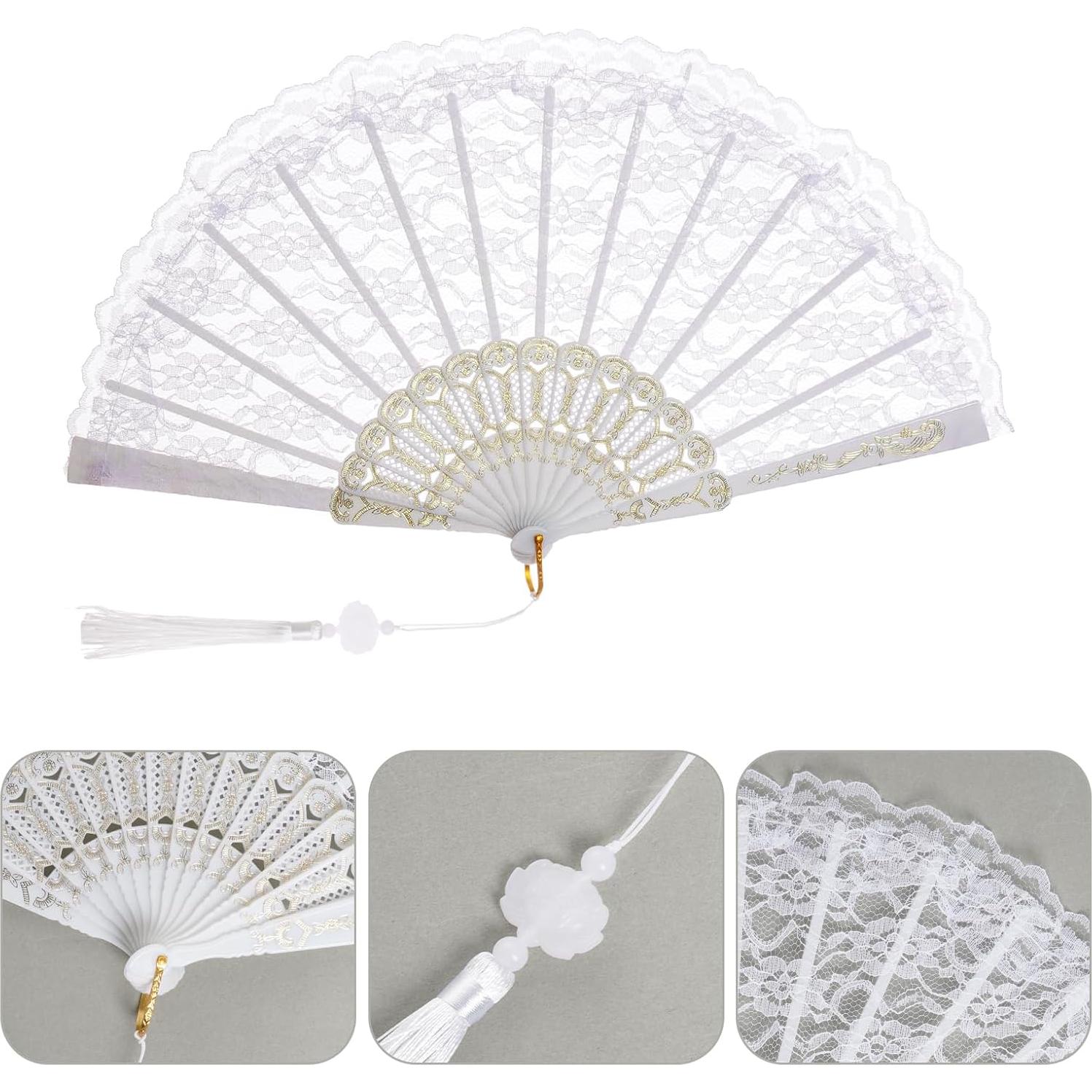 Abanico de Mano Plegable Jmkcoz Blanco Floral 42 cm