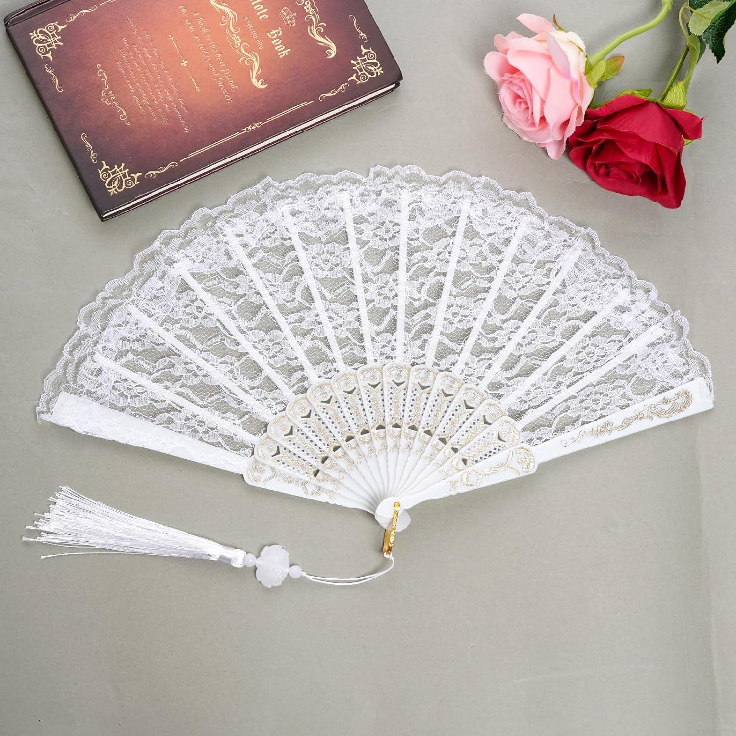 Abanico de Mano Plegable Jmkcoz Blanco Floral 42 cm