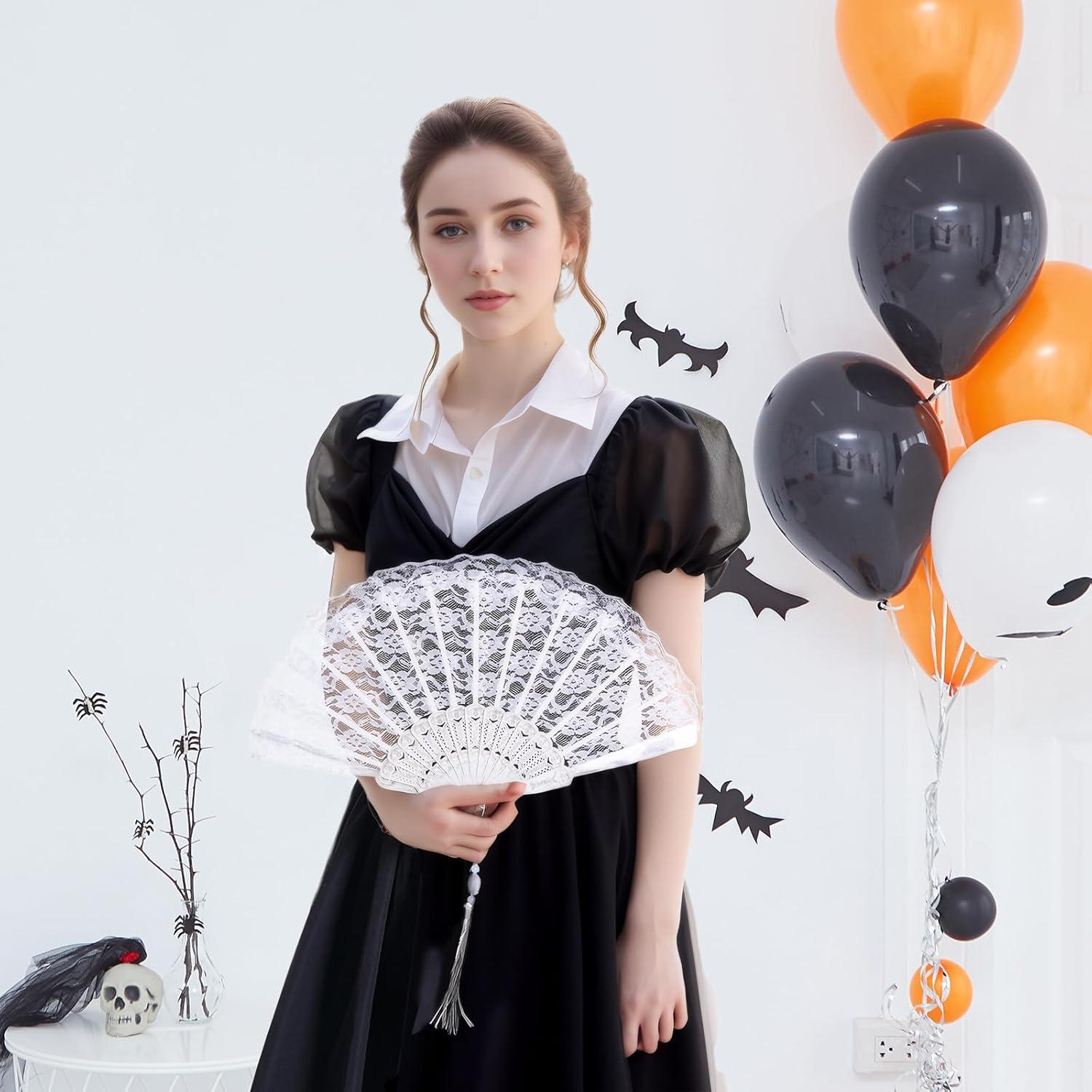 Abanico de Mano Plegable Jmkcoz Blanco Floral 42 cm