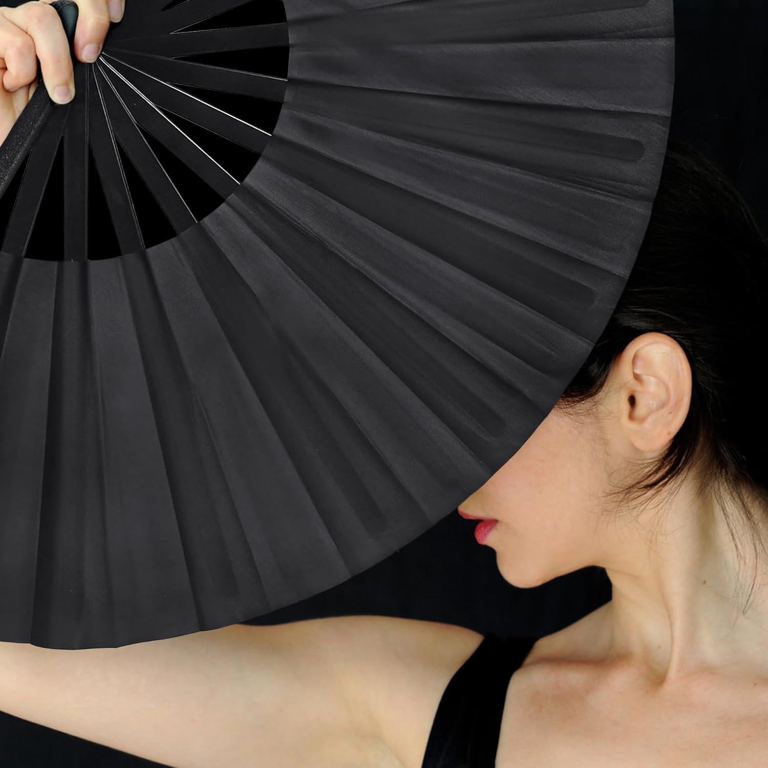 Abanico Plegable Grande Quacc Negro 33 cm para Tai Chi y Baile