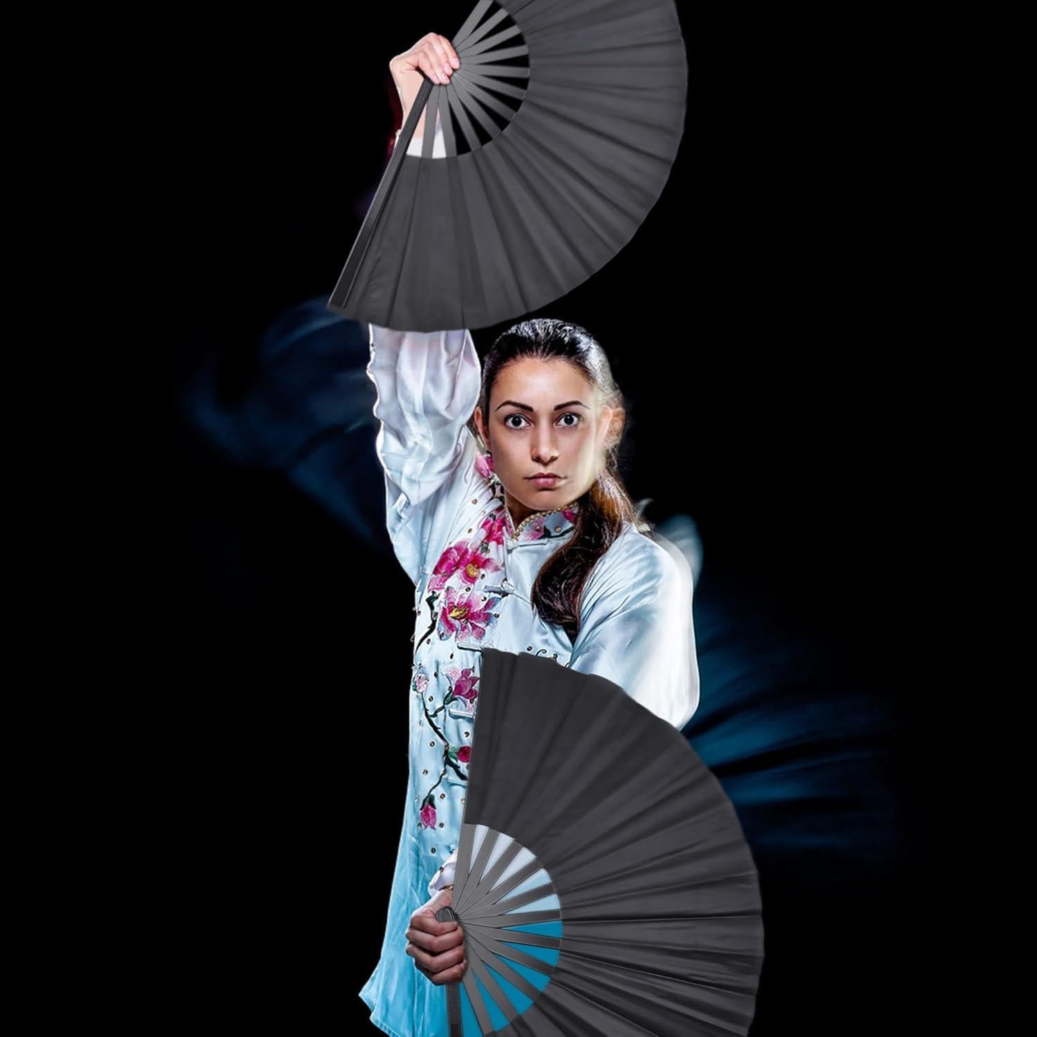 Abanico Plegable Grande Quacc Negro 33 cm para Tai Chi y Baile
