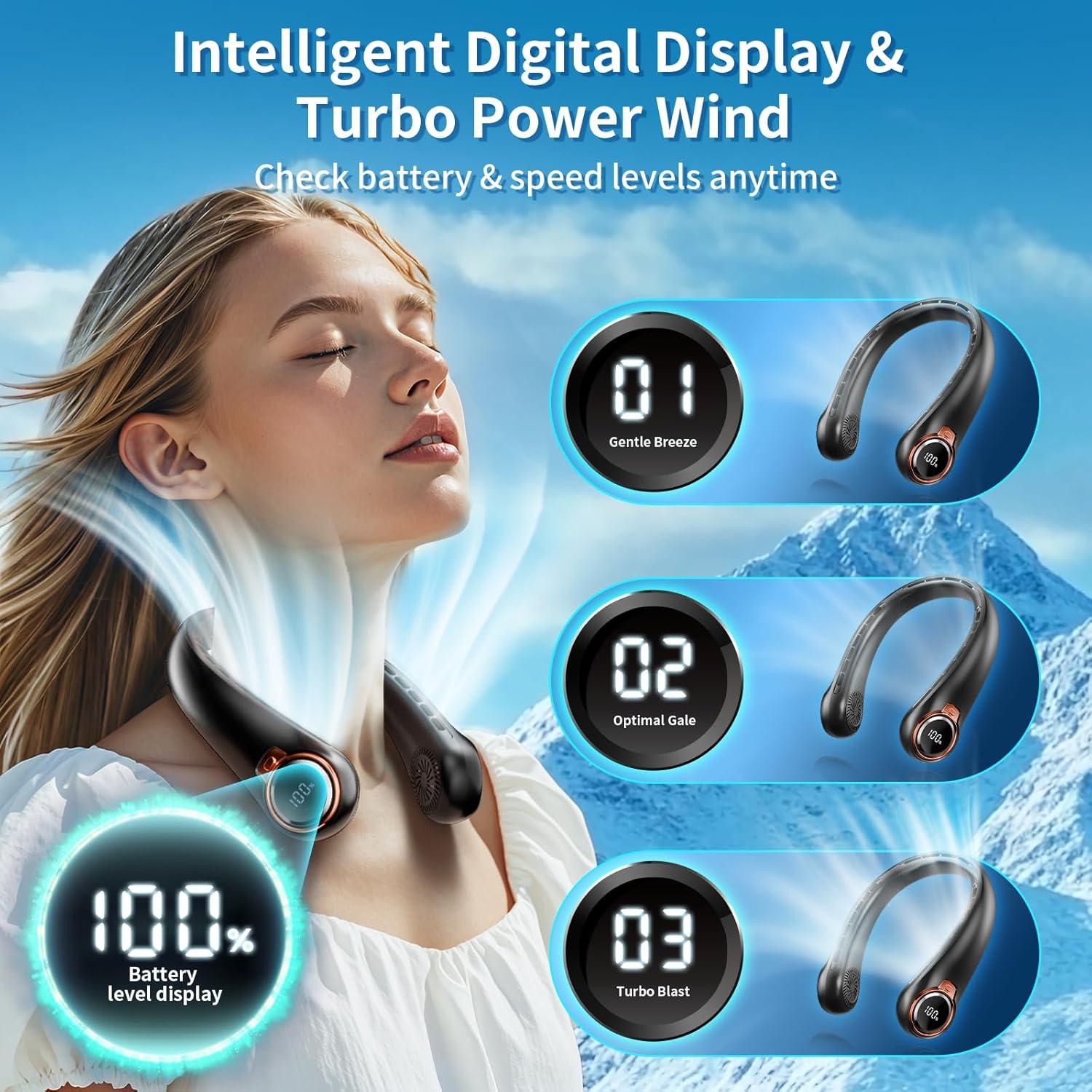 Ventilador de Cuello Portátil ZHZW 6000mAh USB 3 Velocidades Negro