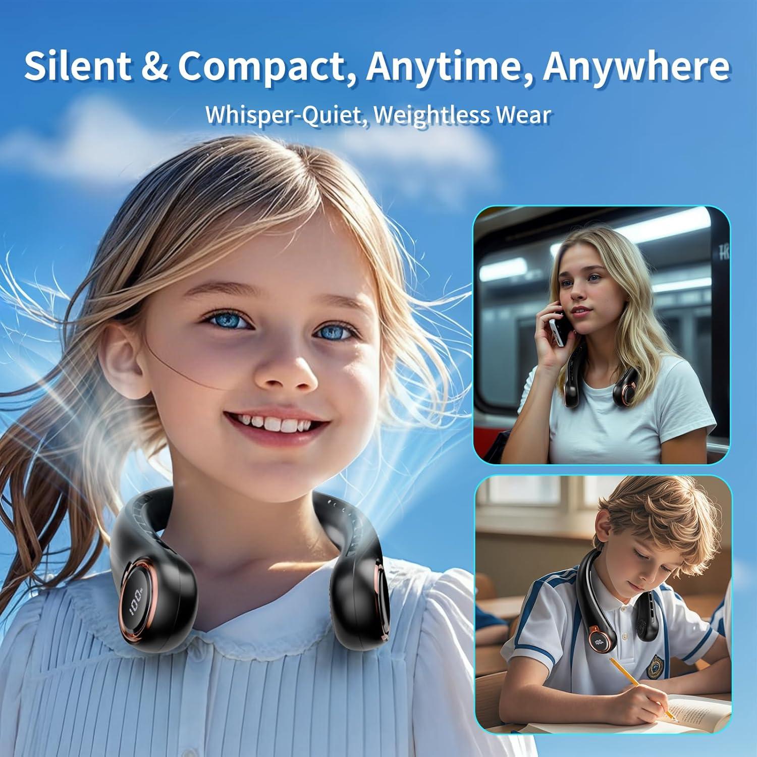 Ventilador de Cuello Portátil ZHZW 6000mAh USB 3 Velocidades Negro