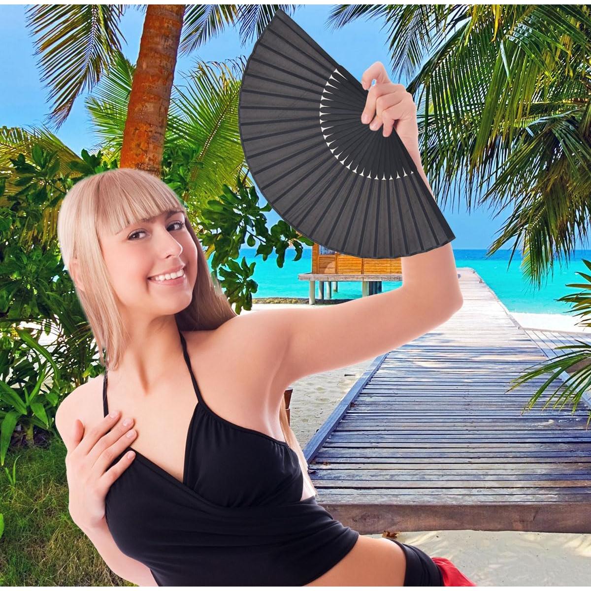 Abanicos Plegables Amajiji de Bambú y Seda 21x38cm - 2 Pcs