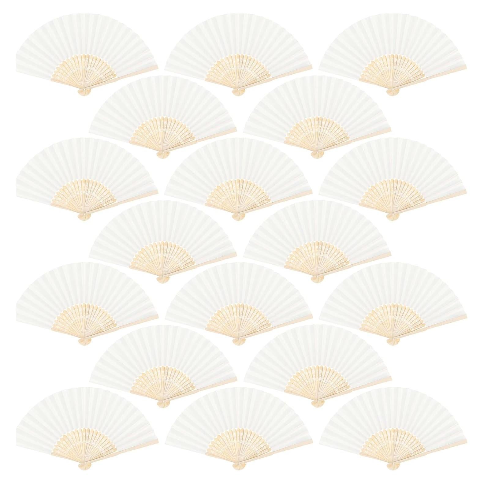 Aneco 18 Abanicos Plegables de Bambú y Tela Crema para Bodas