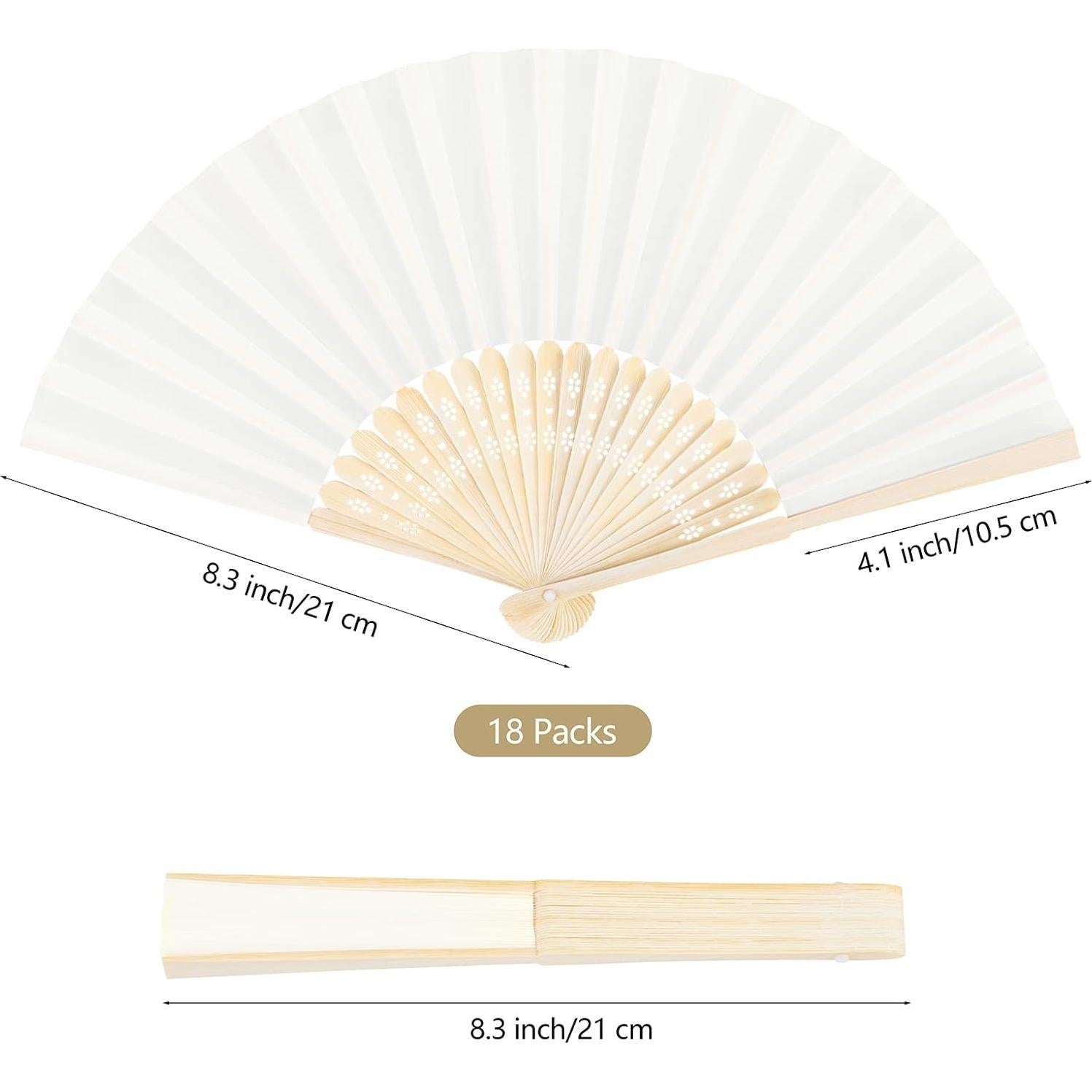 Aneco 18 Abanicos Plegables de Bambú y Tela Crema para Bodas