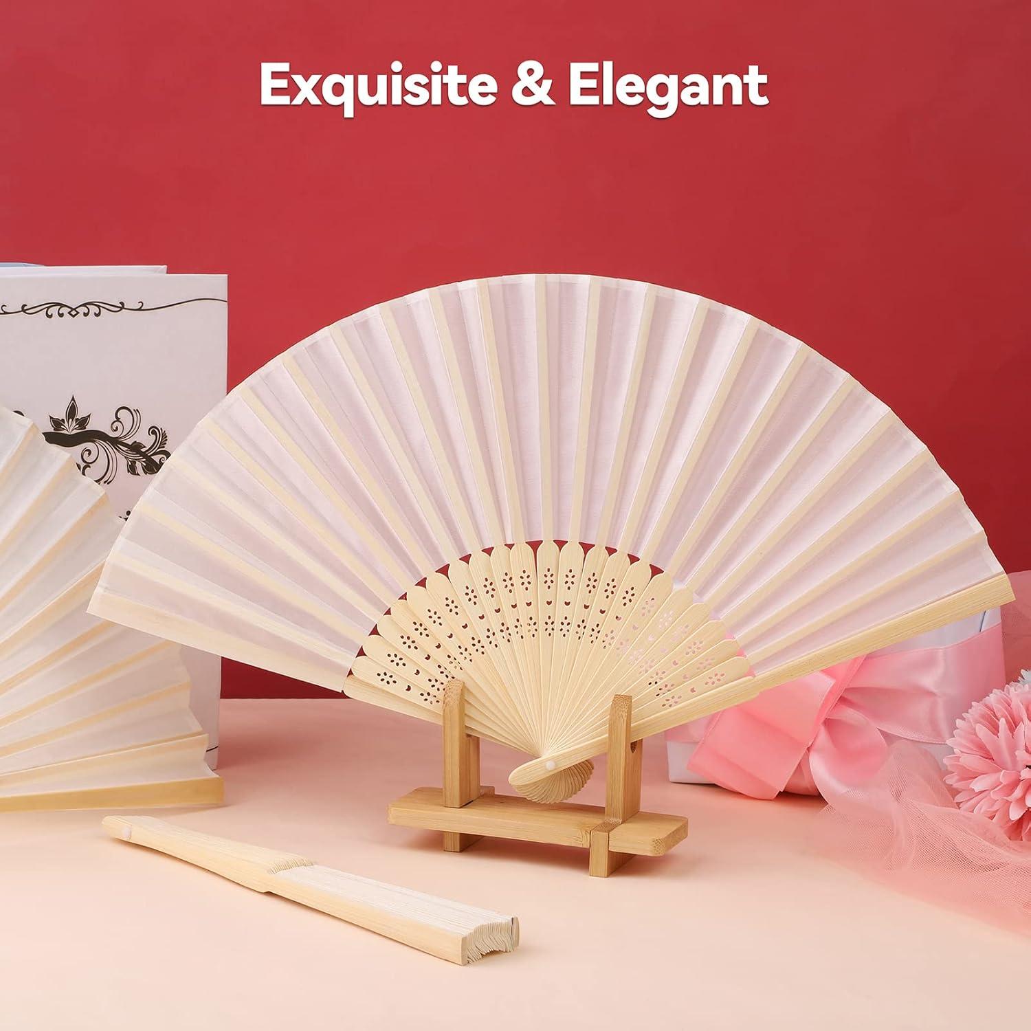Aneco 18 Abanicos Plegables de Bambú y Tela Crema para Bodas
