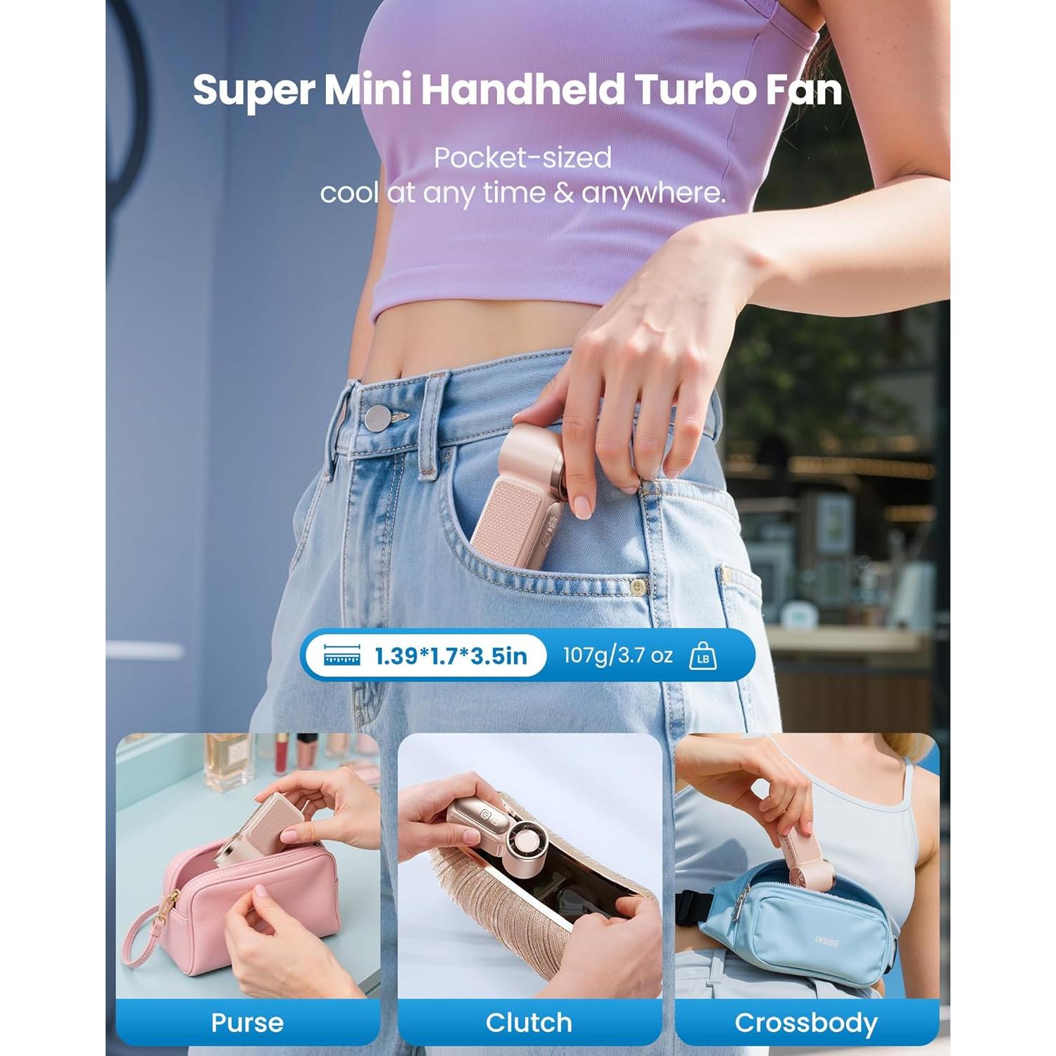 Ventilador de Mano Mini Gaiatop Rosa 16900 RPM 6 Velocidades