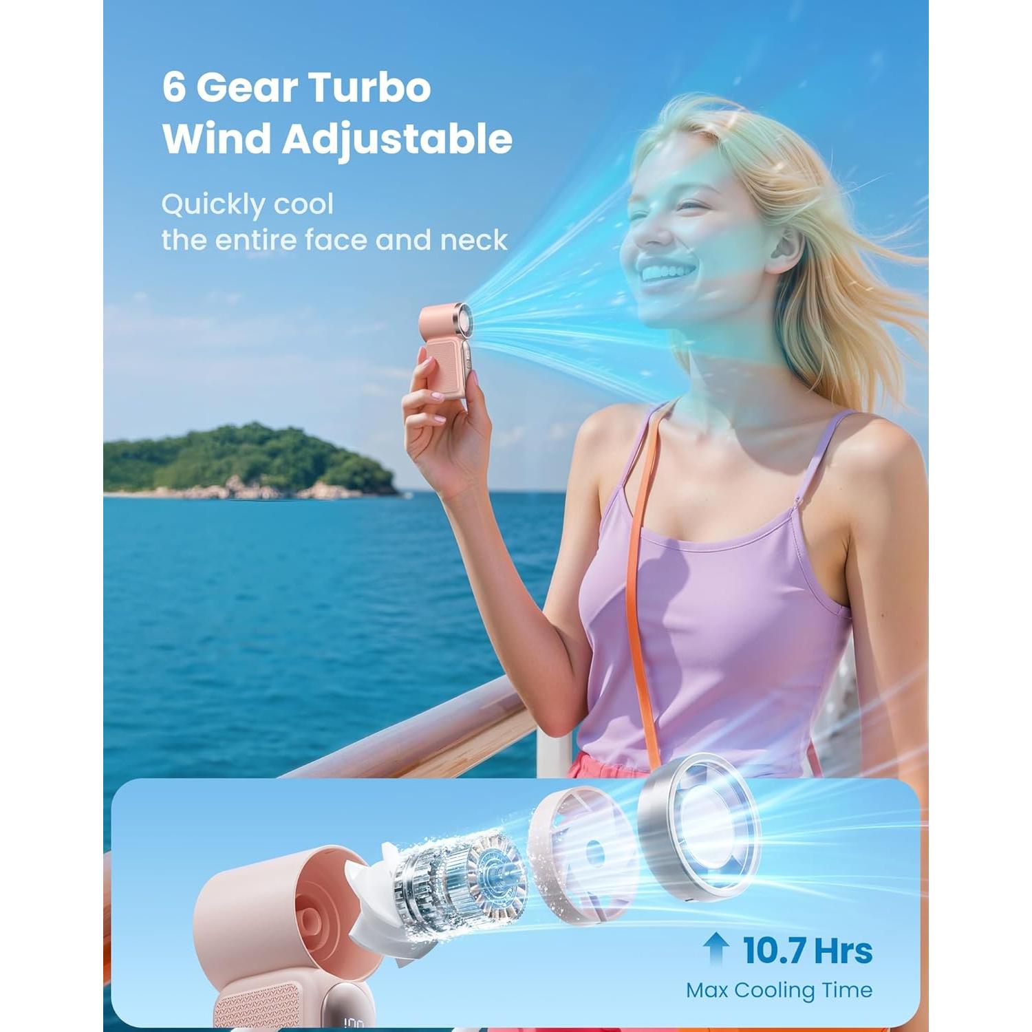 Ventilador de Mano Mini Gaiatop Rosa 16900 RPM 6 Velocidades