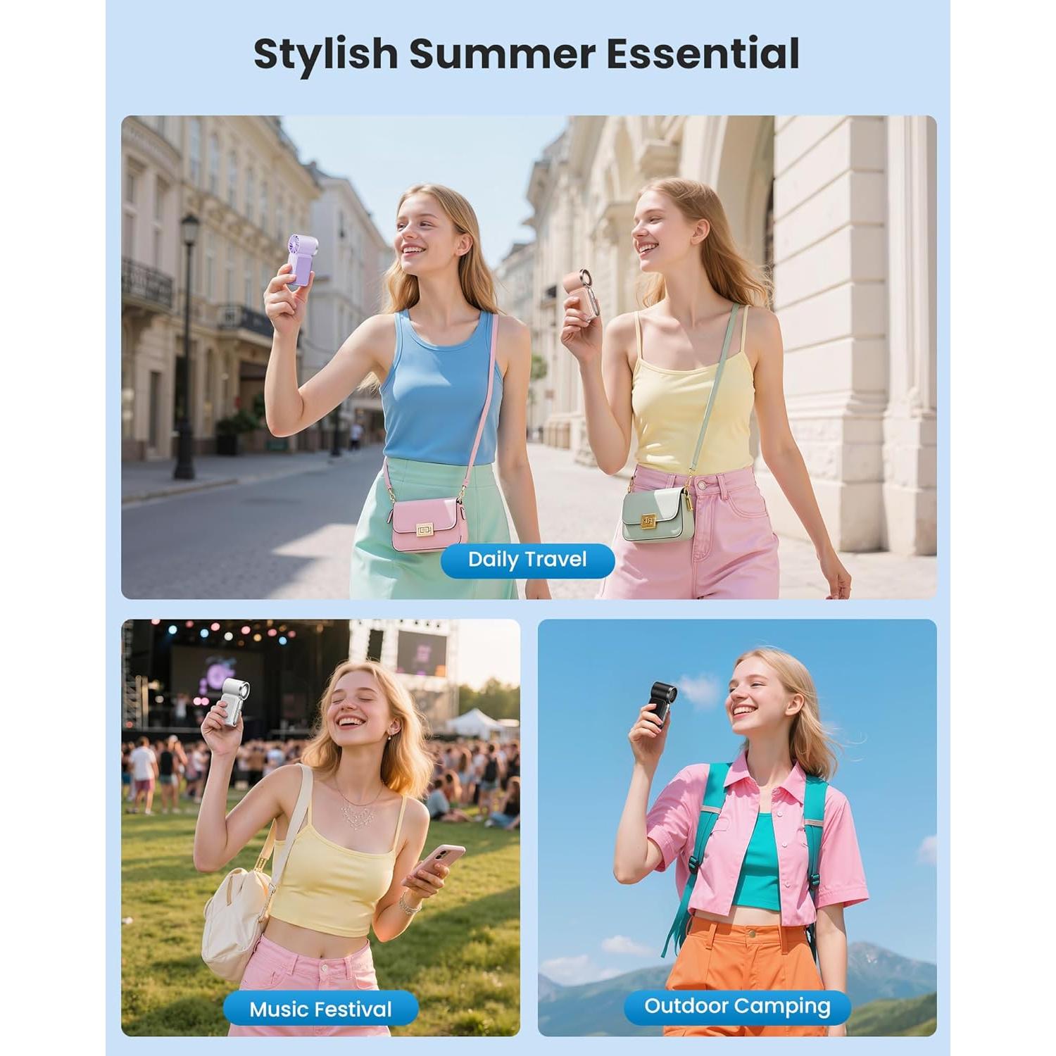 Ventilador de Mano Mini Gaiatop Rosa 16900 RPM 6 Velocidades