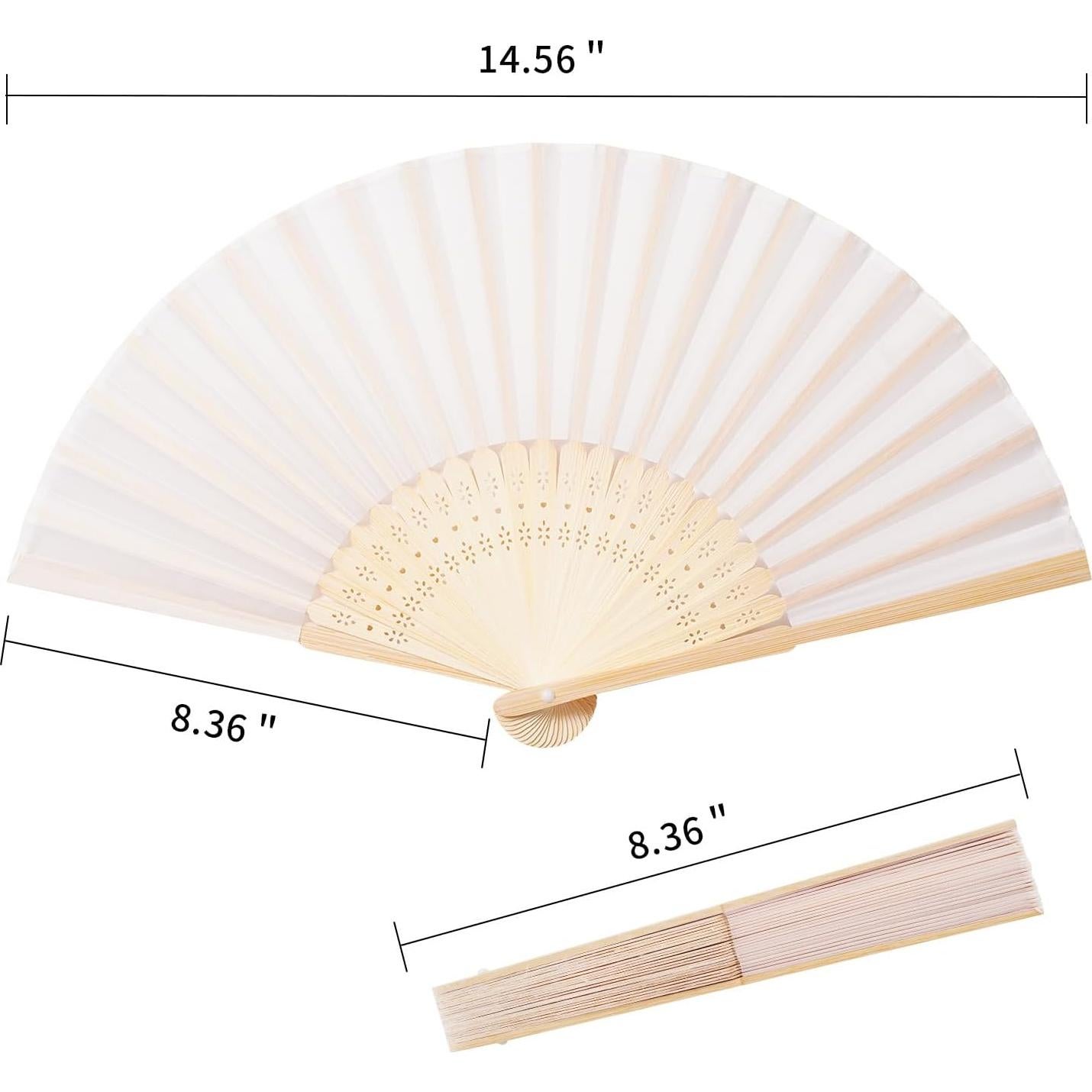 50 Abanicos de Tela Imitada Crema con Bolsas de Organza