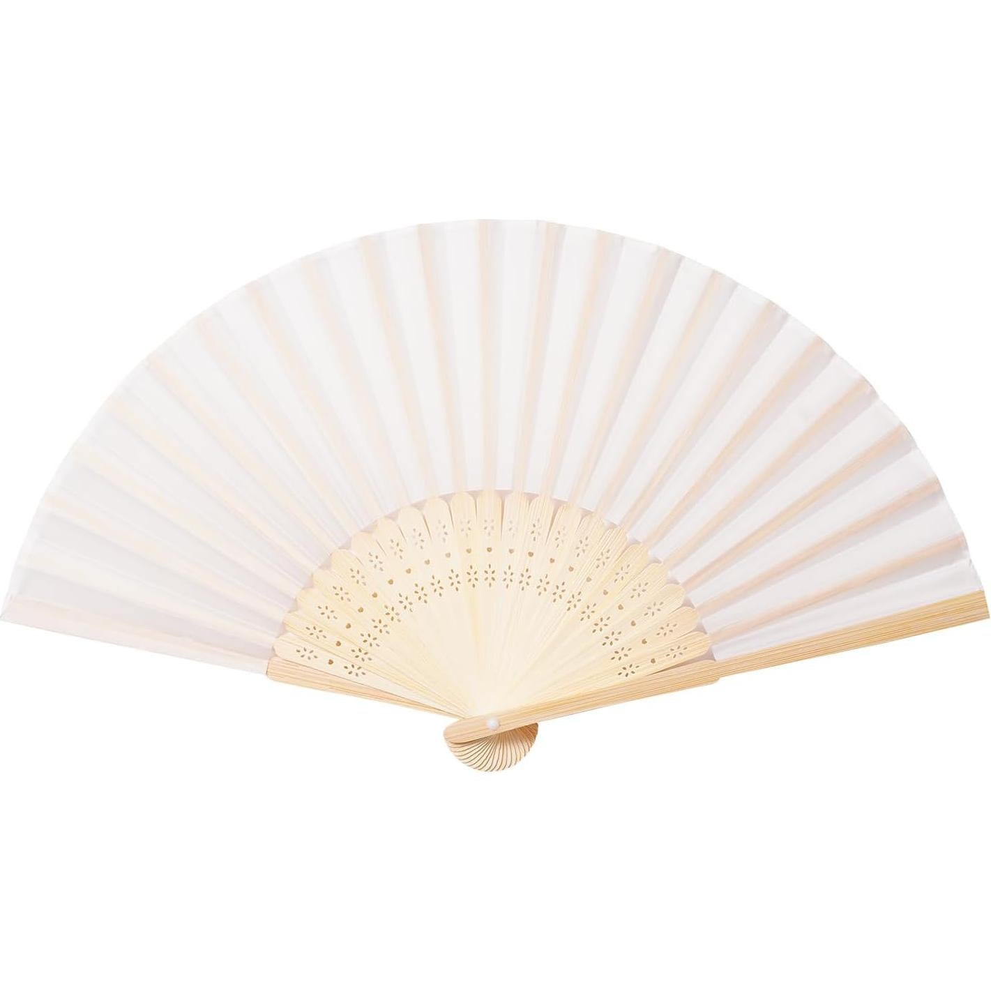 50 Abanicos de Tela Imitada Crema con Bolsas de Organza