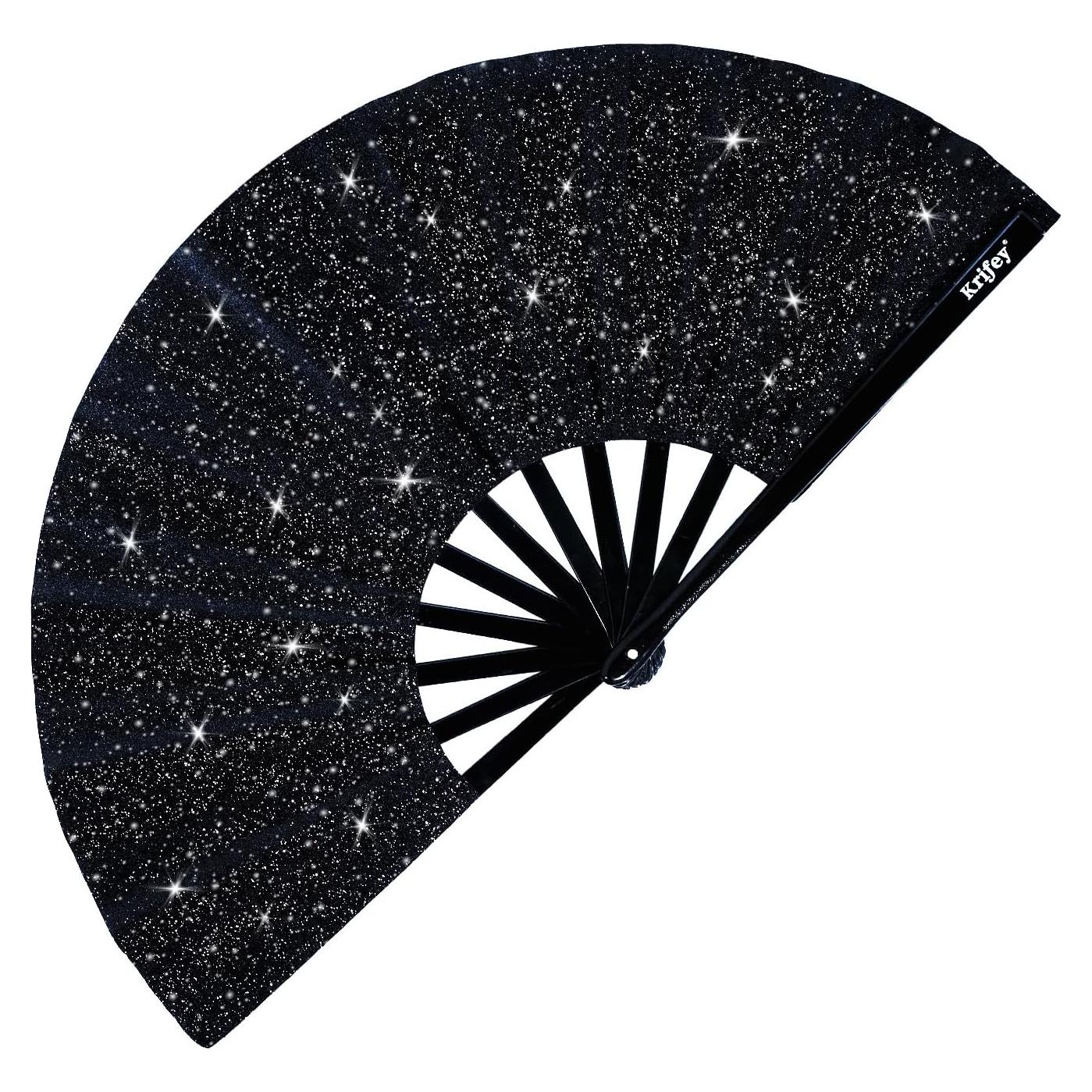 Abanico Plegable Krifey Diamante Negro 63.5 cm para Rave