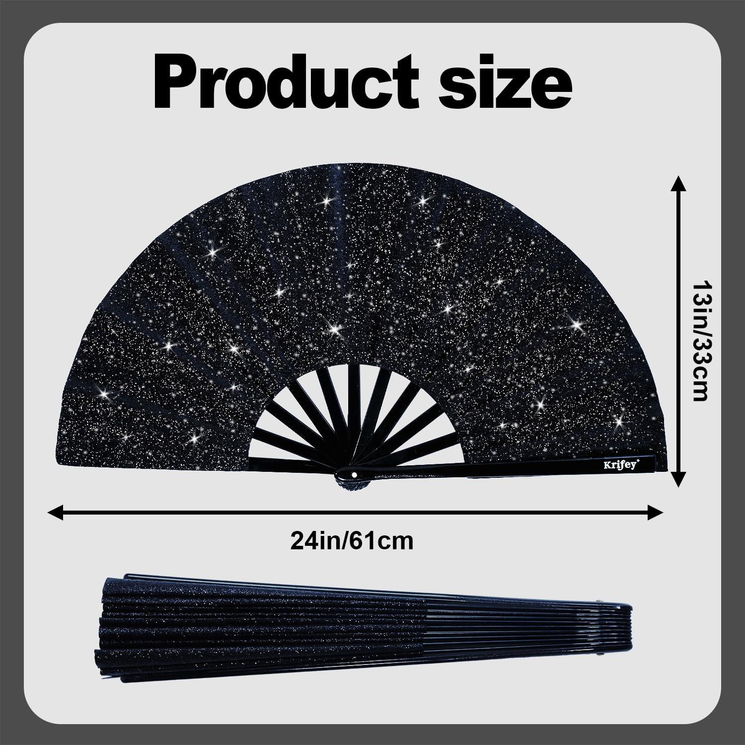 Abanico Plegable Krifey Diamante Negro 63.5 cm para Rave