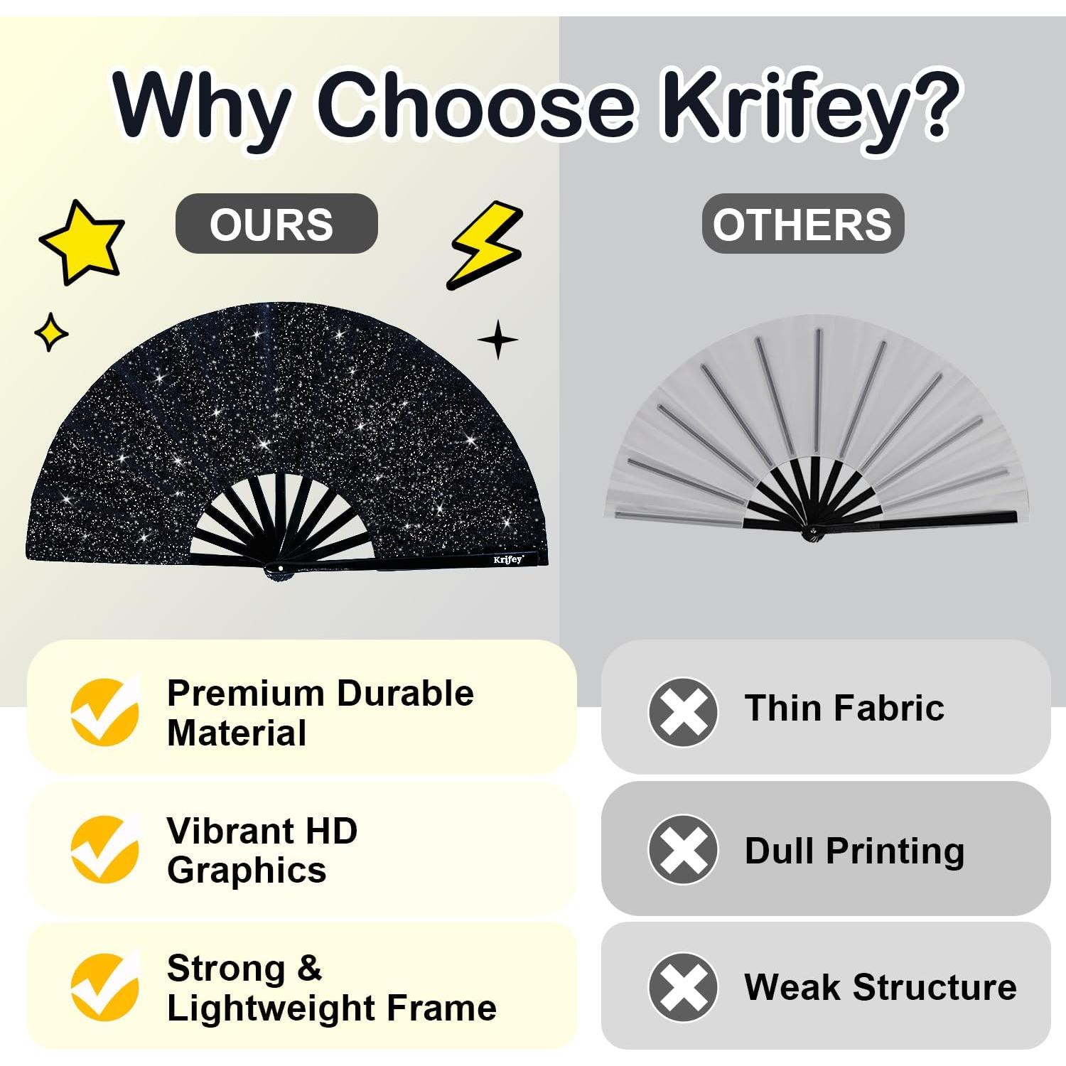 Abanico Plegable Krifey Diamante Negro 63.5 cm para Rave