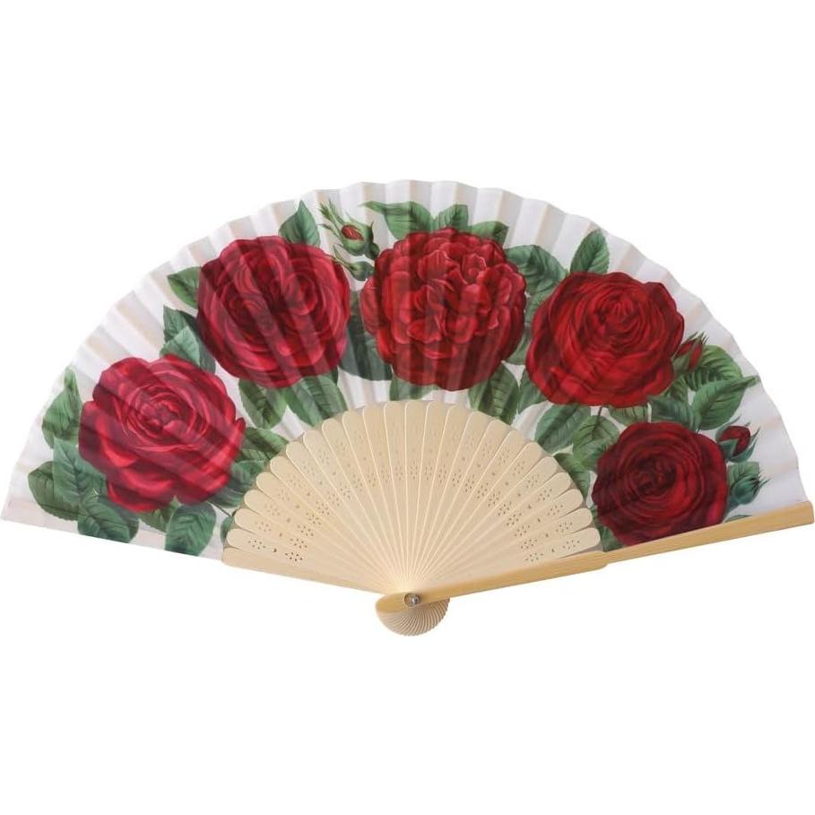 Abanico de Mano HeyToo Rosa Roja Plegable en Bambú 23cm