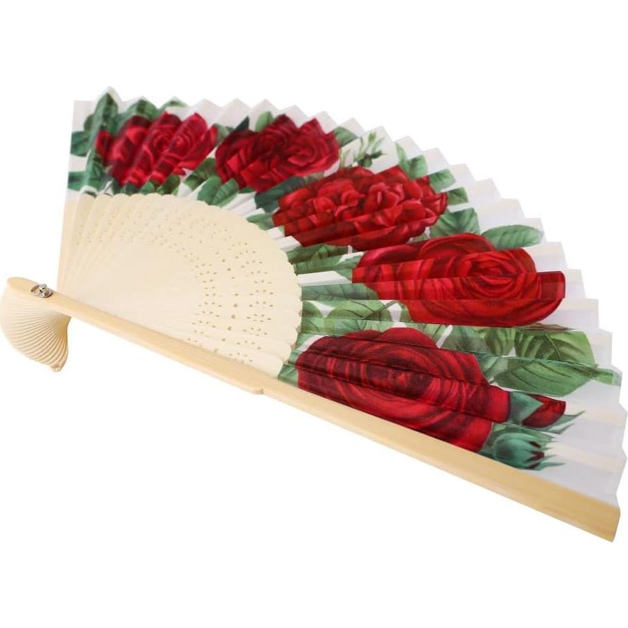 Abanico de Mano HeyToo Rosa Roja Plegable en Bambú 23cm