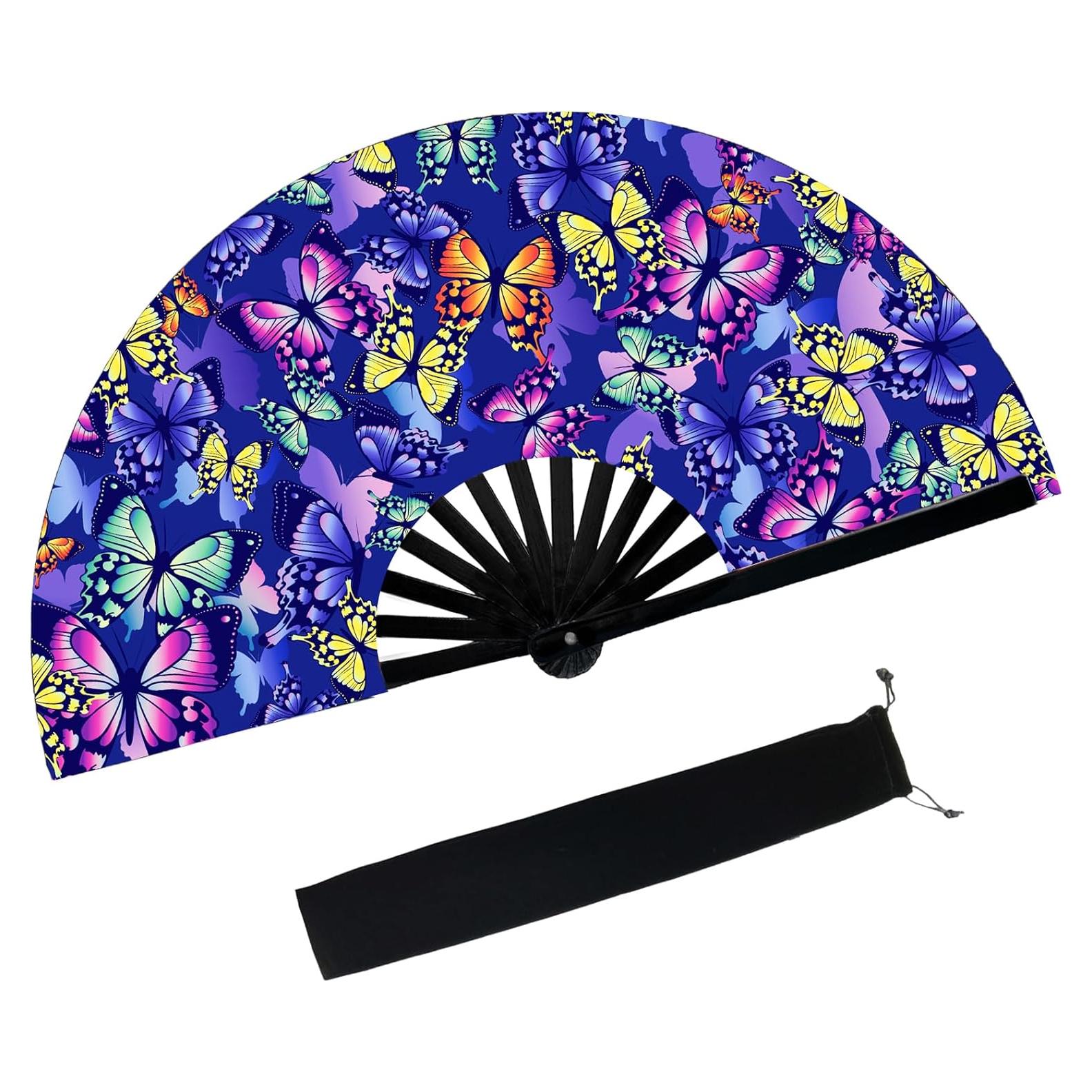 Abanico Plegable de Mano dmjuncong Mariposa 64.8 cm Neon