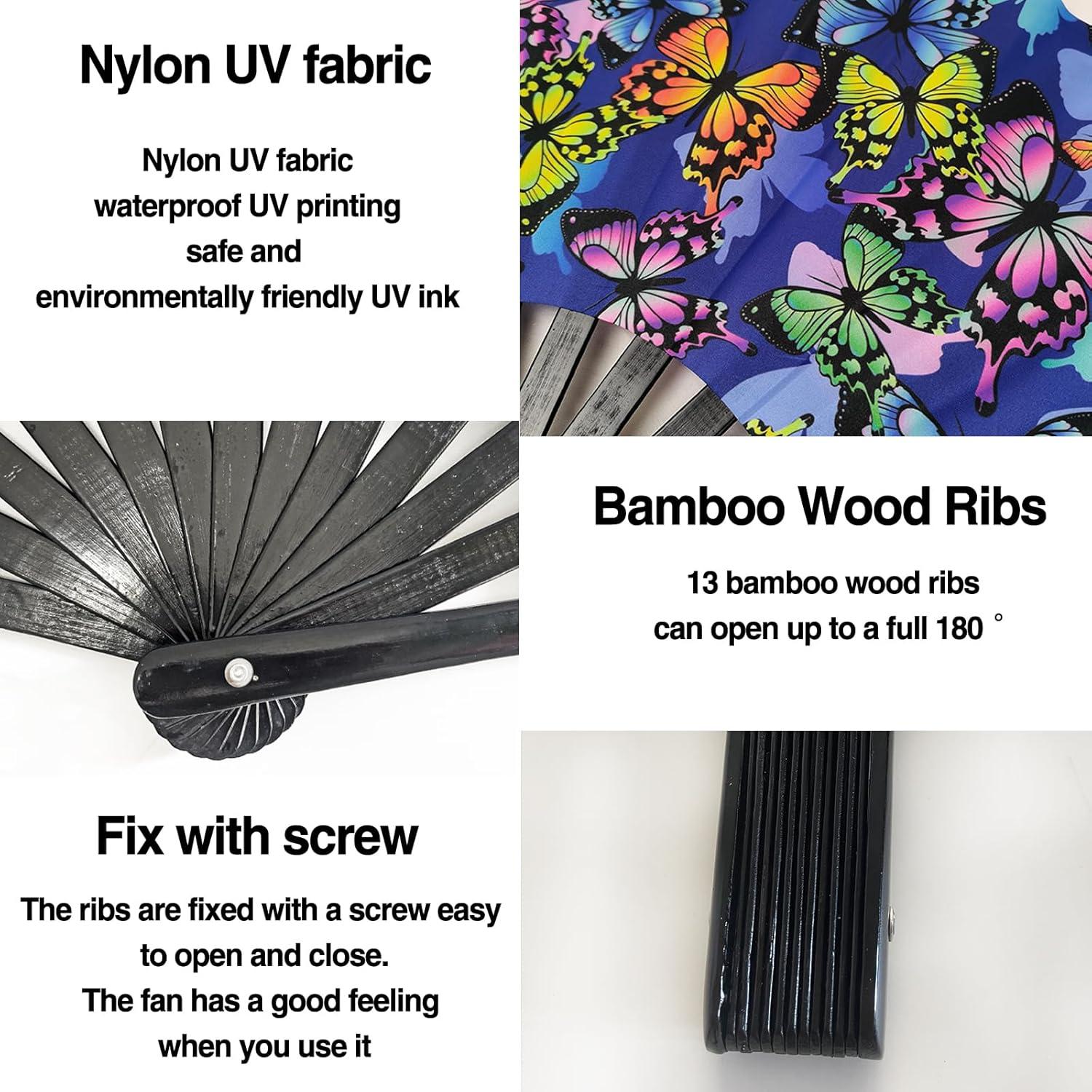 Abanico Plegable de Mano dmjuncong Mariposa 64.8 cm Neon