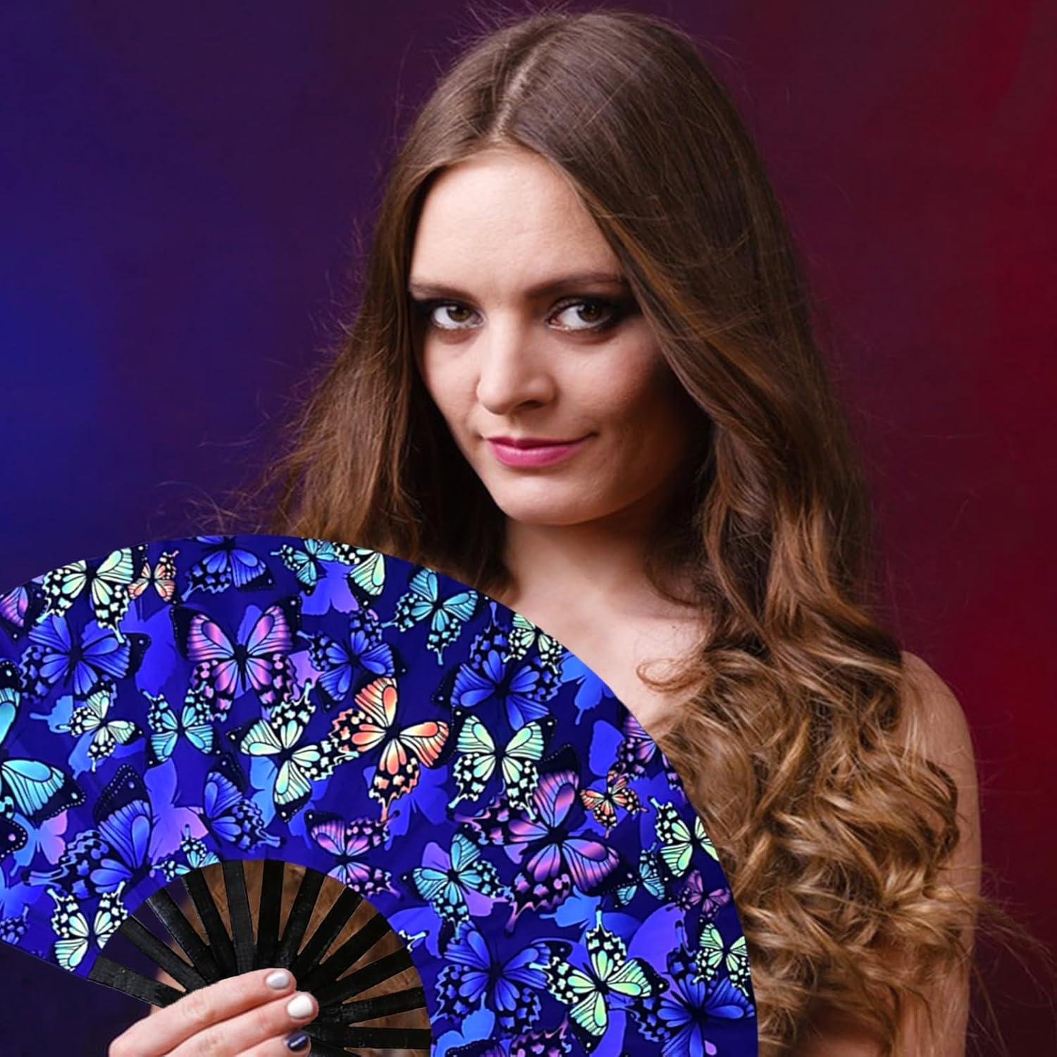 Abanico Plegable de Mano dmjuncong Mariposa 64.8 cm Neon