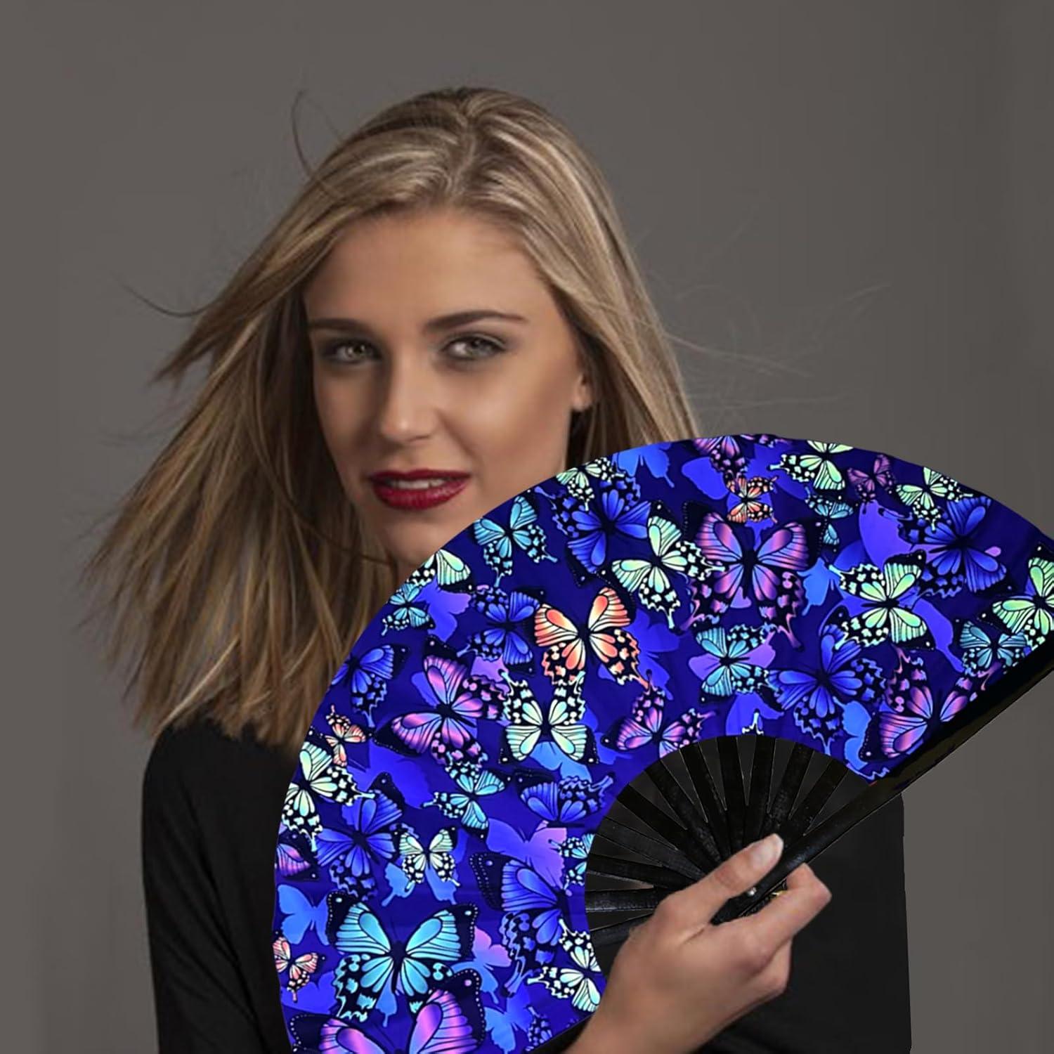 Abanico Plegable de Mano dmjuncong Mariposa 64.8 cm Neon