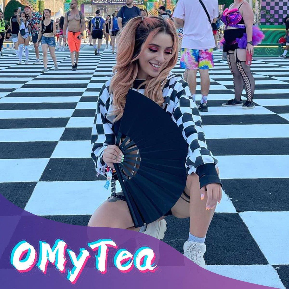 Abanico Plegable OMyTea Kung Fu Negro 33x64.8cm para Rave