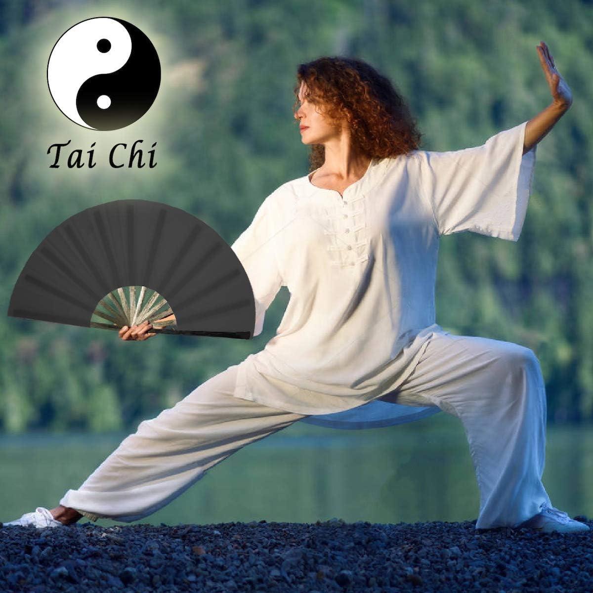 Abanico Plegable OMyTea Kung Fu Negro 33x64.8cm para Rave