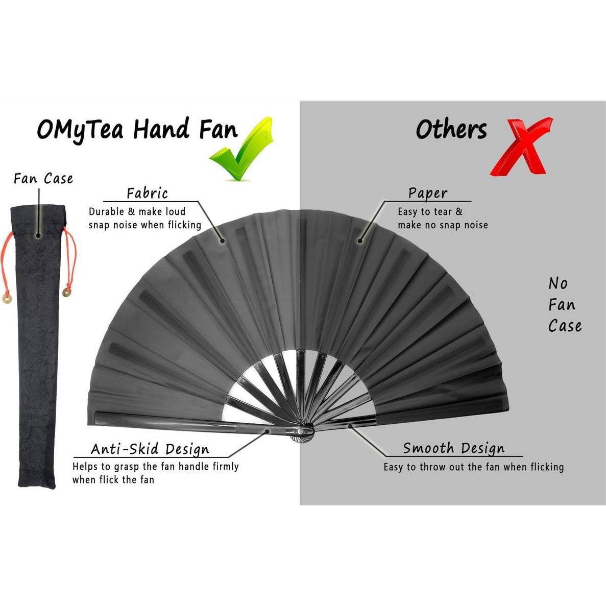 Abanico Plegable OMyTea Kung Fu Negro 33x64.8cm para Rave