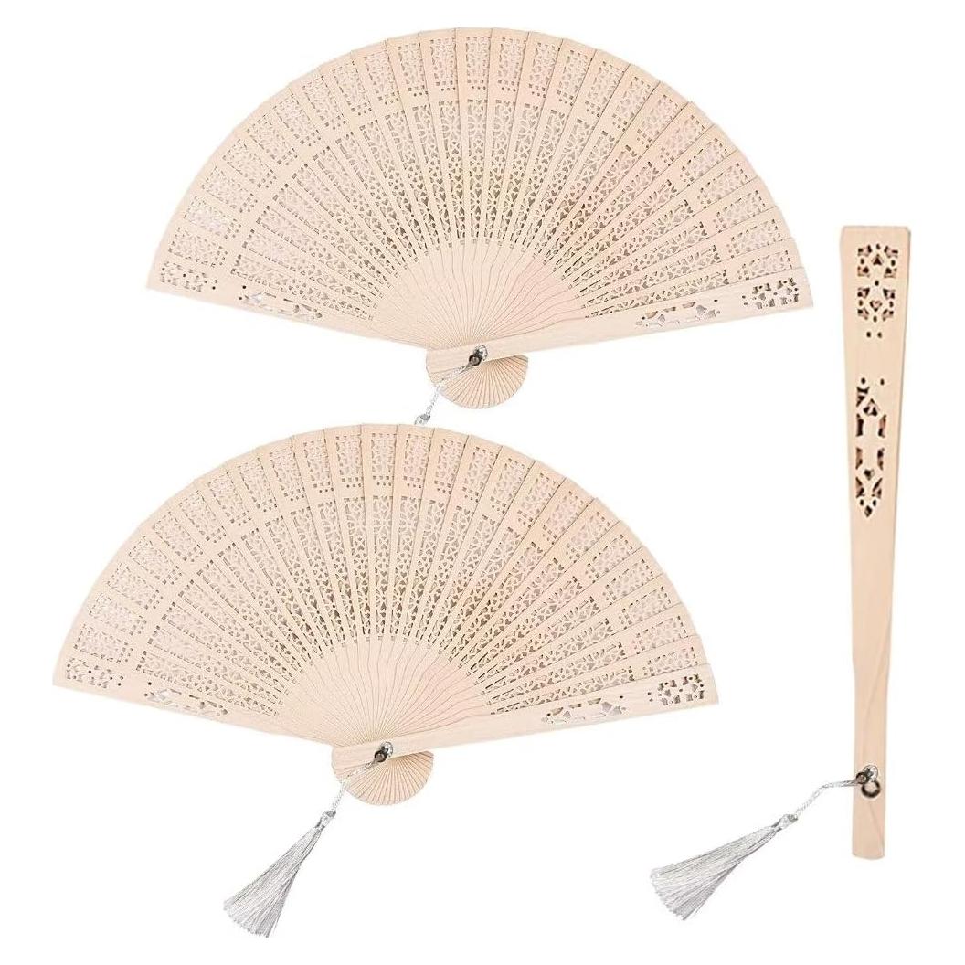 3 Abanicos Plegables de Madera Emsiok Vintage 34cm